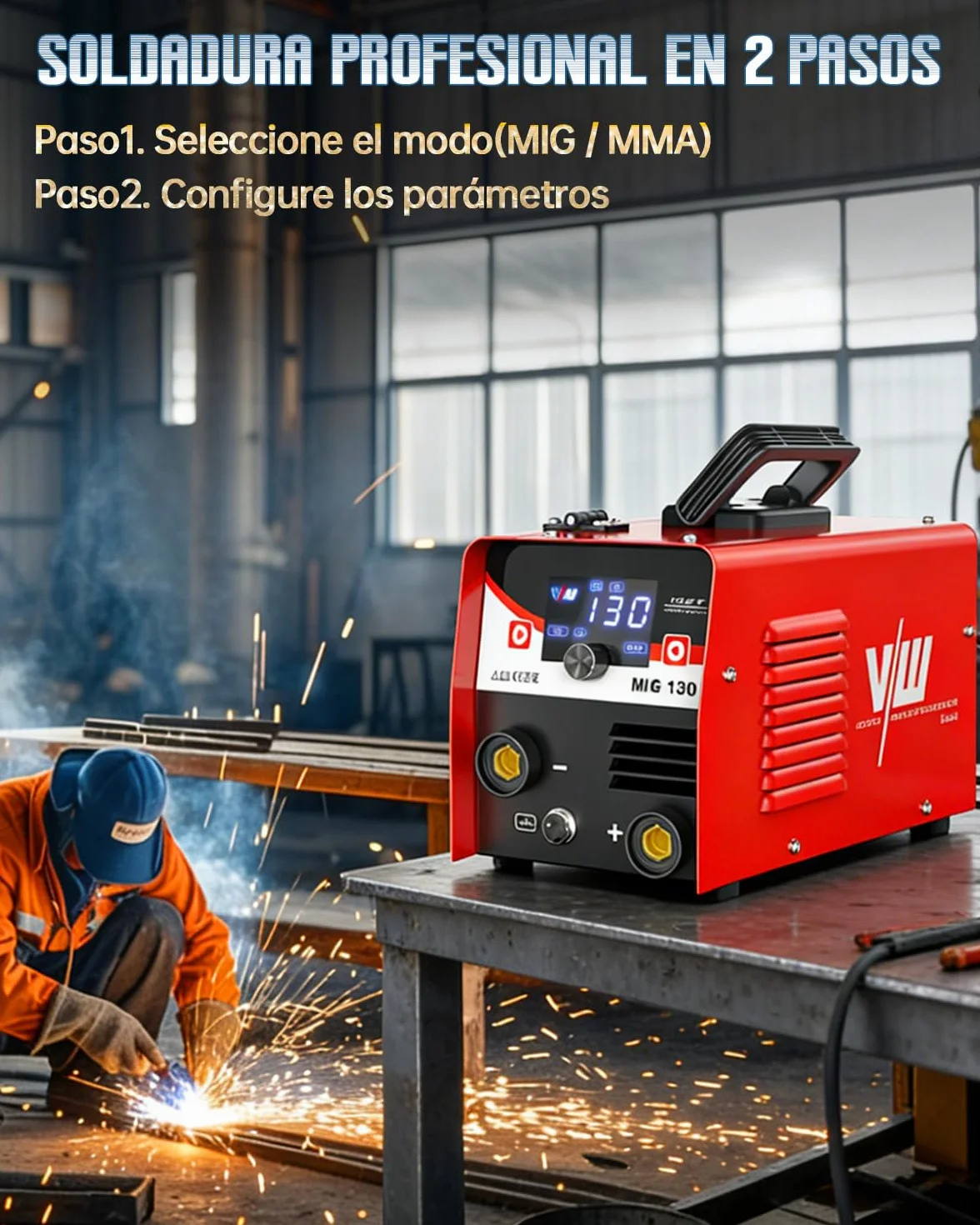 VECTOR WELDING Soldador de Hilo sin Gas 130A, Máquina de Soldar Mig sin Gas con Función de Soldadura por Electrodo, Grupo de soldar Mig Mag Portátil con Alambre, IGBT