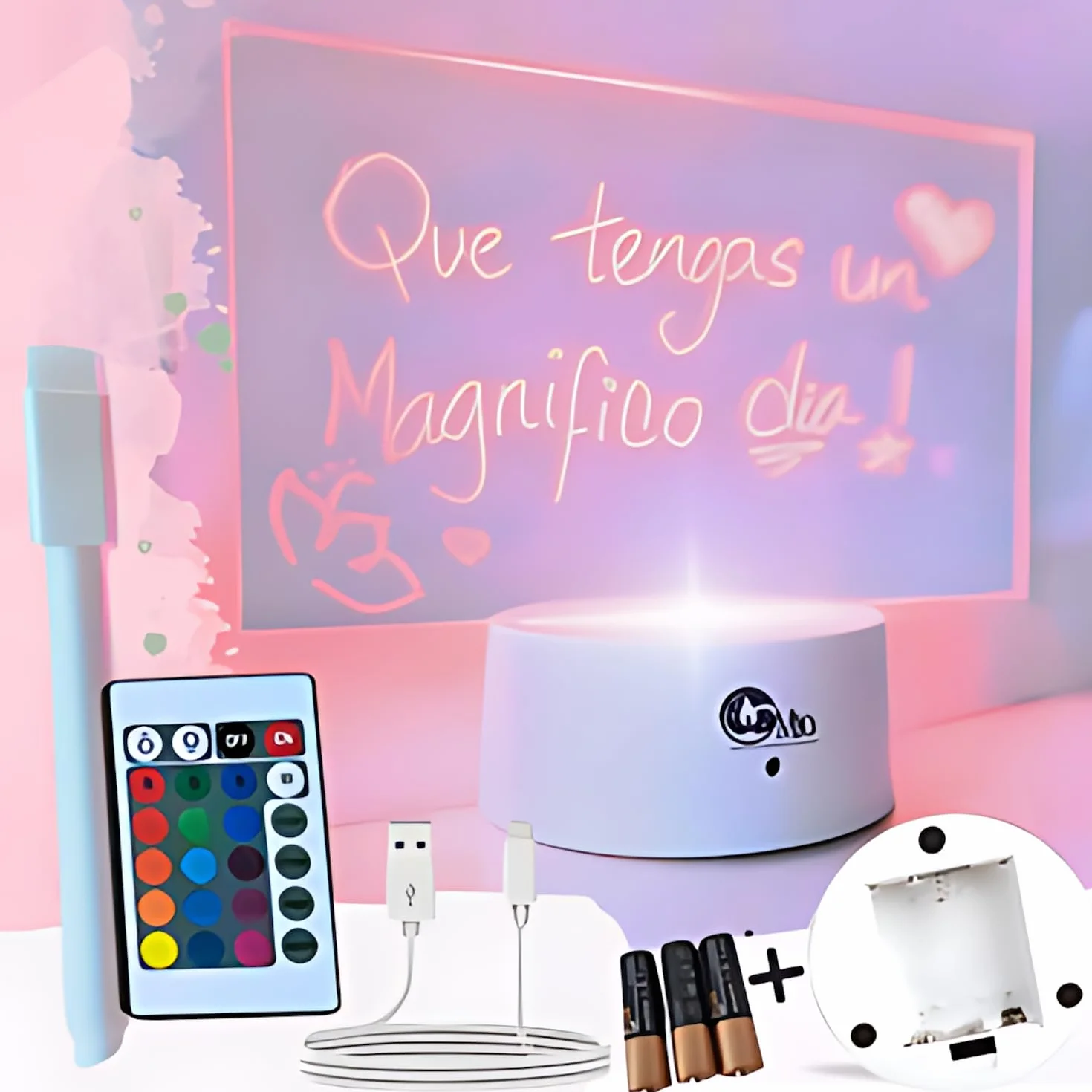 Pizarra LED Luz de Notas Inalámbrico - Tablero Acrílico Portátil Luminoso 16 Tonos de Luz - Decoración