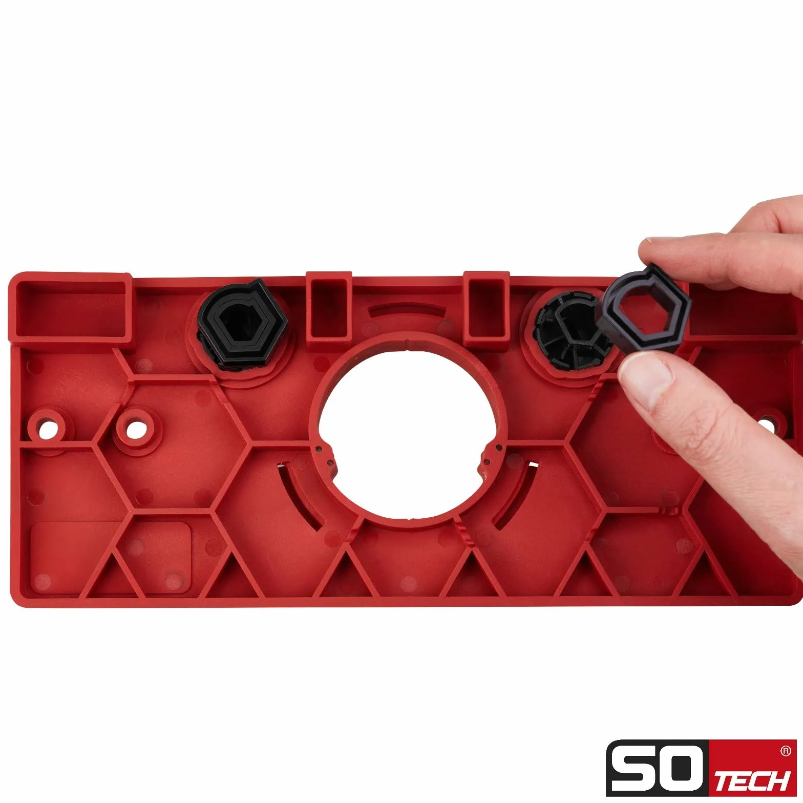 SOTECH Plantilla para taladrar BSK-35-T45/52 para montaje de bisagras de cazoleta incl. broca Forstner Ø 35 mm bisagras de cazoleta Distancia entre agujeros de 45 y 52 mm