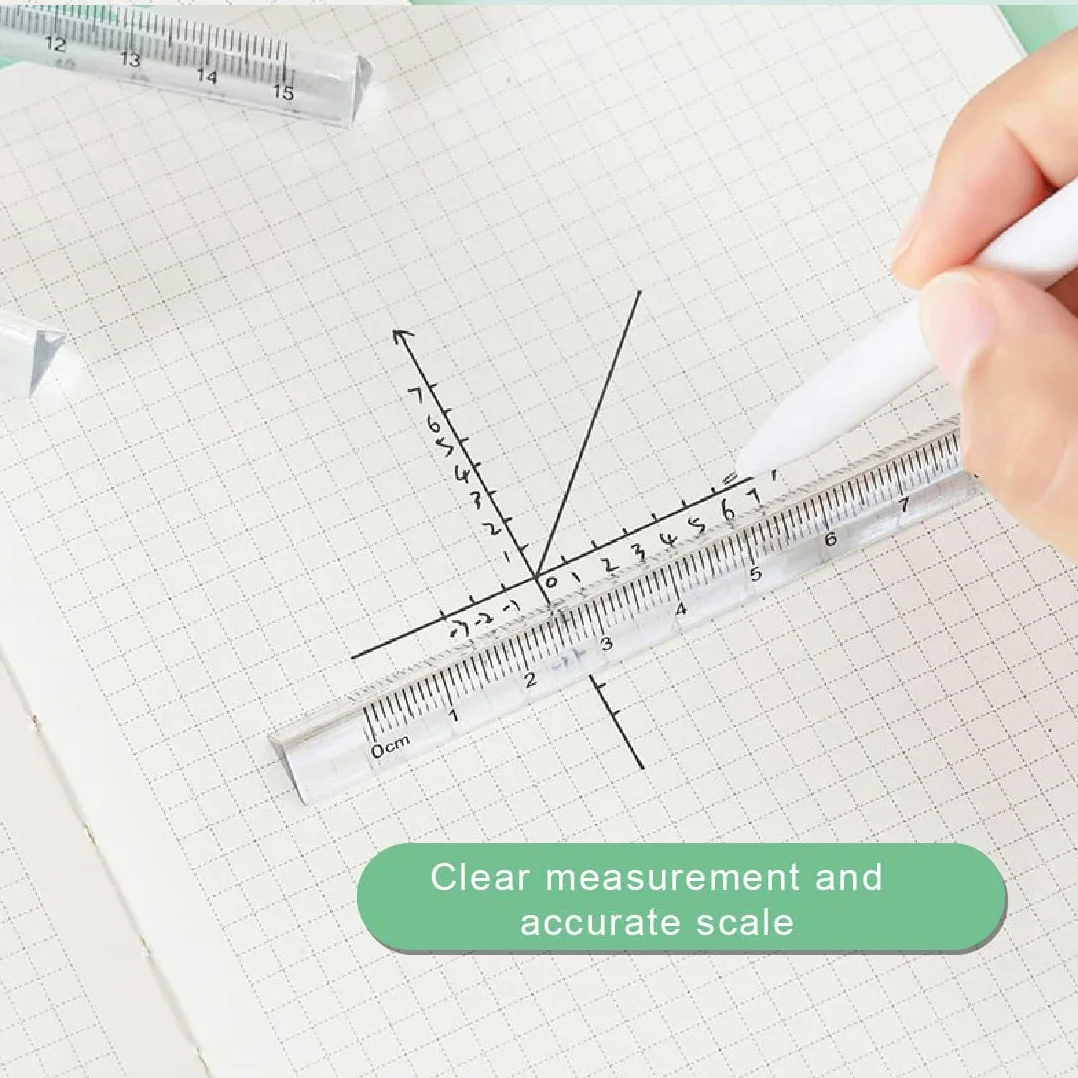Regla triangular de plástico transparente flexible 15 cm, 2 piezas, herramienta de medición de precisión