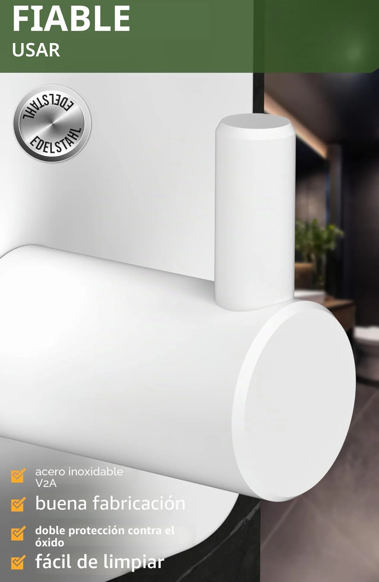 4smile ganchos adhesivos para pared - 6 piezas, Inoxidable - colgador toalla baño - toalleros sin taladro autoadhesivos resistentes, perchas para baño cocina, Blanco