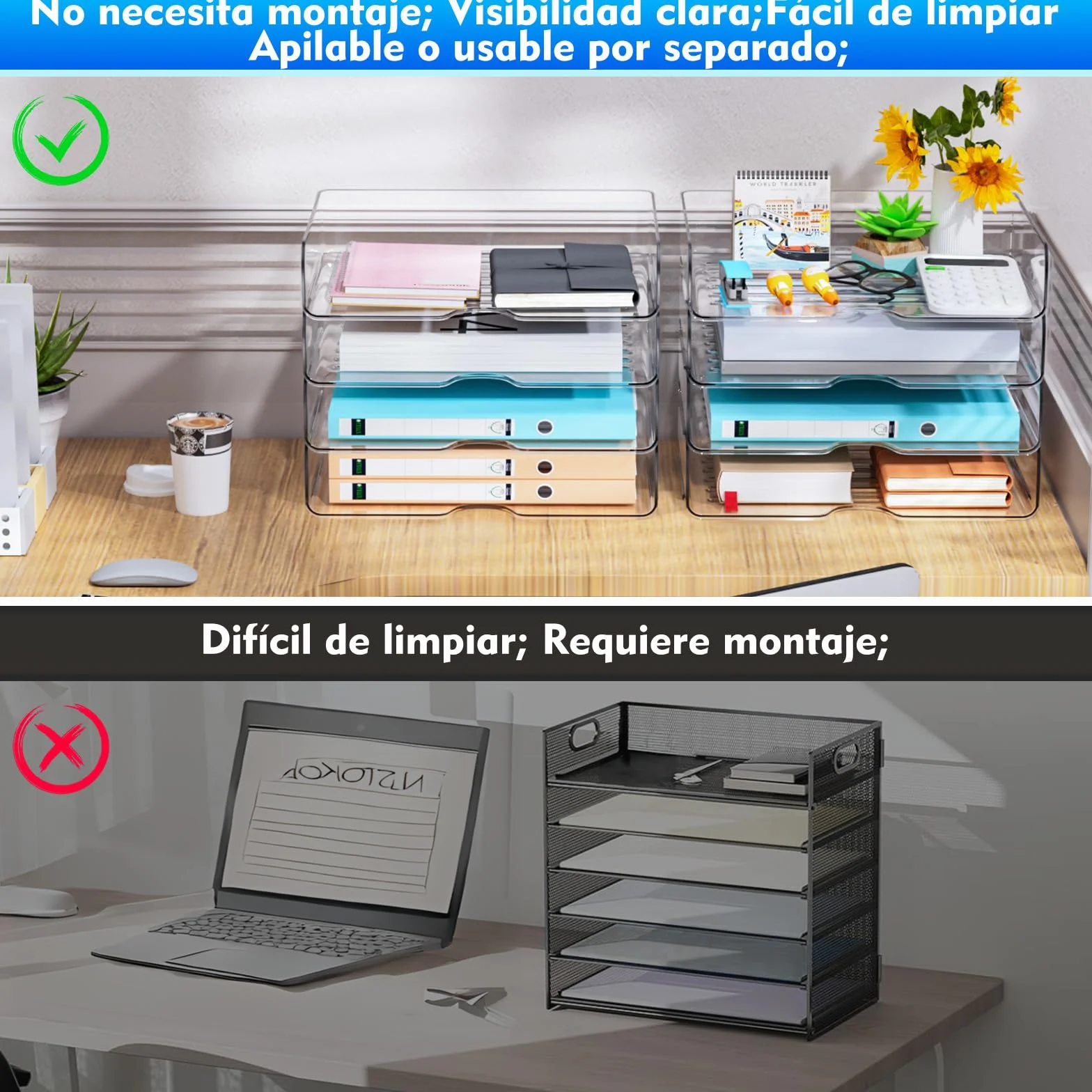 Bandejas de Acrílico para Cartas Apilables Transparentes, para Documentos A4