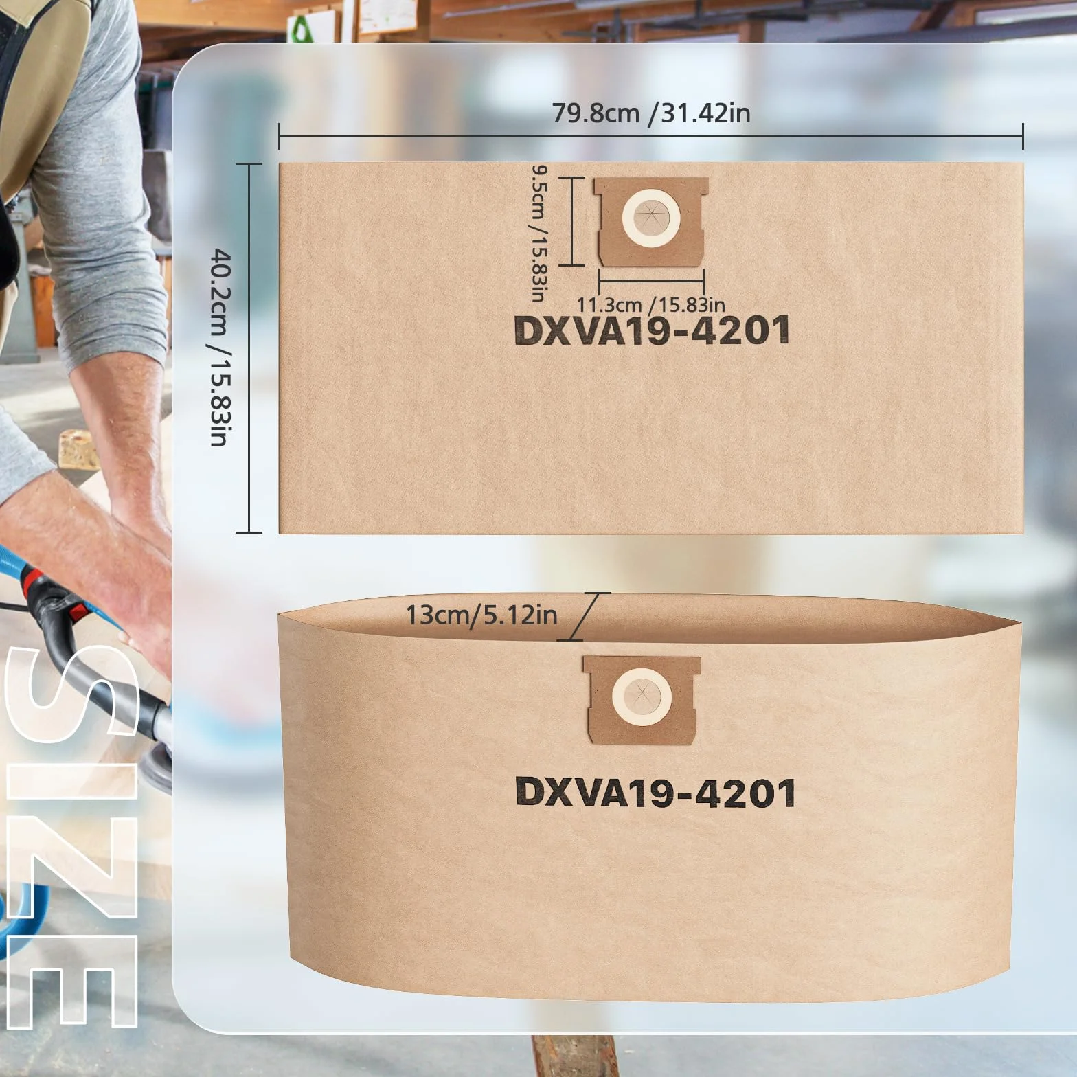 iSingo 9 bolsas de aspiradora compatibles con aspiradoras DeWalt DXV23PTA 23L DXV38S 38L DXV20PA 20L, DXV34P, DXW38P, DXV30S, bolsas de polvo de repuesto de alta eficiencia, 6 a 10 galones, 80 x 40 cm