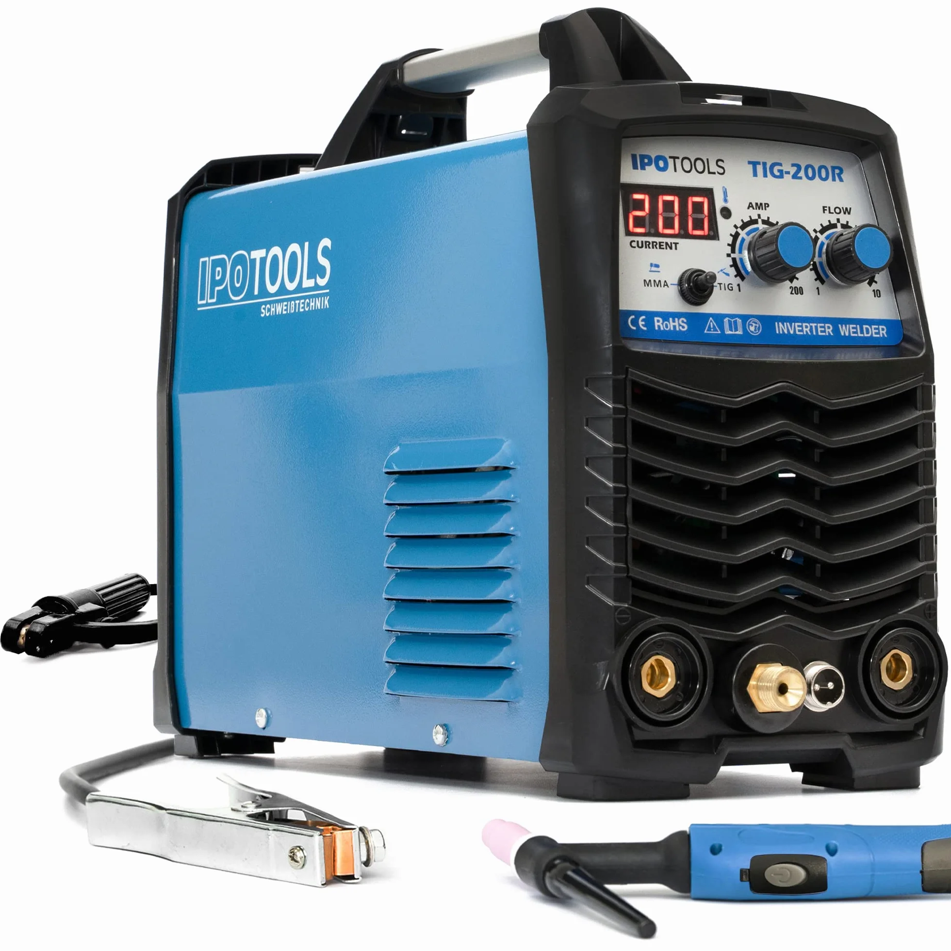 IPOTOOLS TIG-200R WIG - Máquina de soldar DC - TIG WIG 200 Amplificadores Inverter Digital Inverter Máquina de Soldar, Inversor con Pantalla Digital, Encendido RF, MMA, IGBT, 7 años de garantía