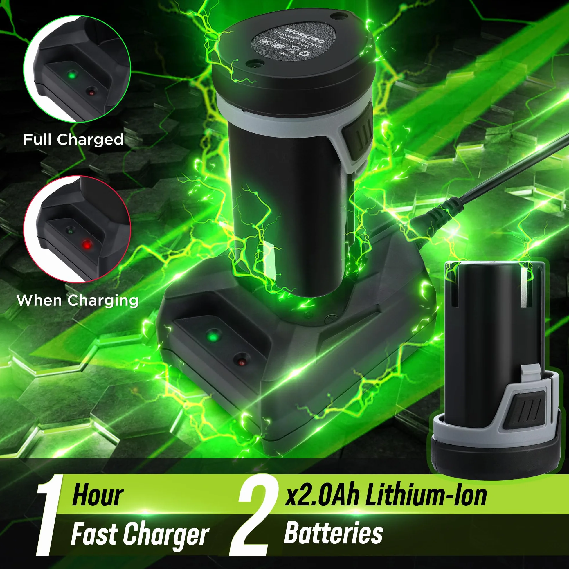 WORKPRO Llave de Carraca Eléctrica Extendida, 12V Atornillador de Impacto