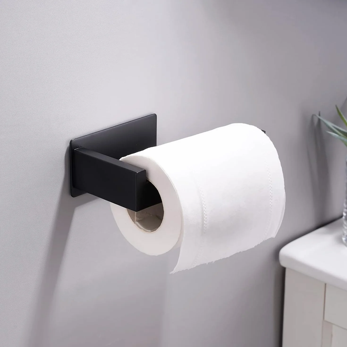Aikzik Soporte para papel higiénico negro, portarrollos sin taladrar de acero inoxidable con 2 ganchos adhesivos