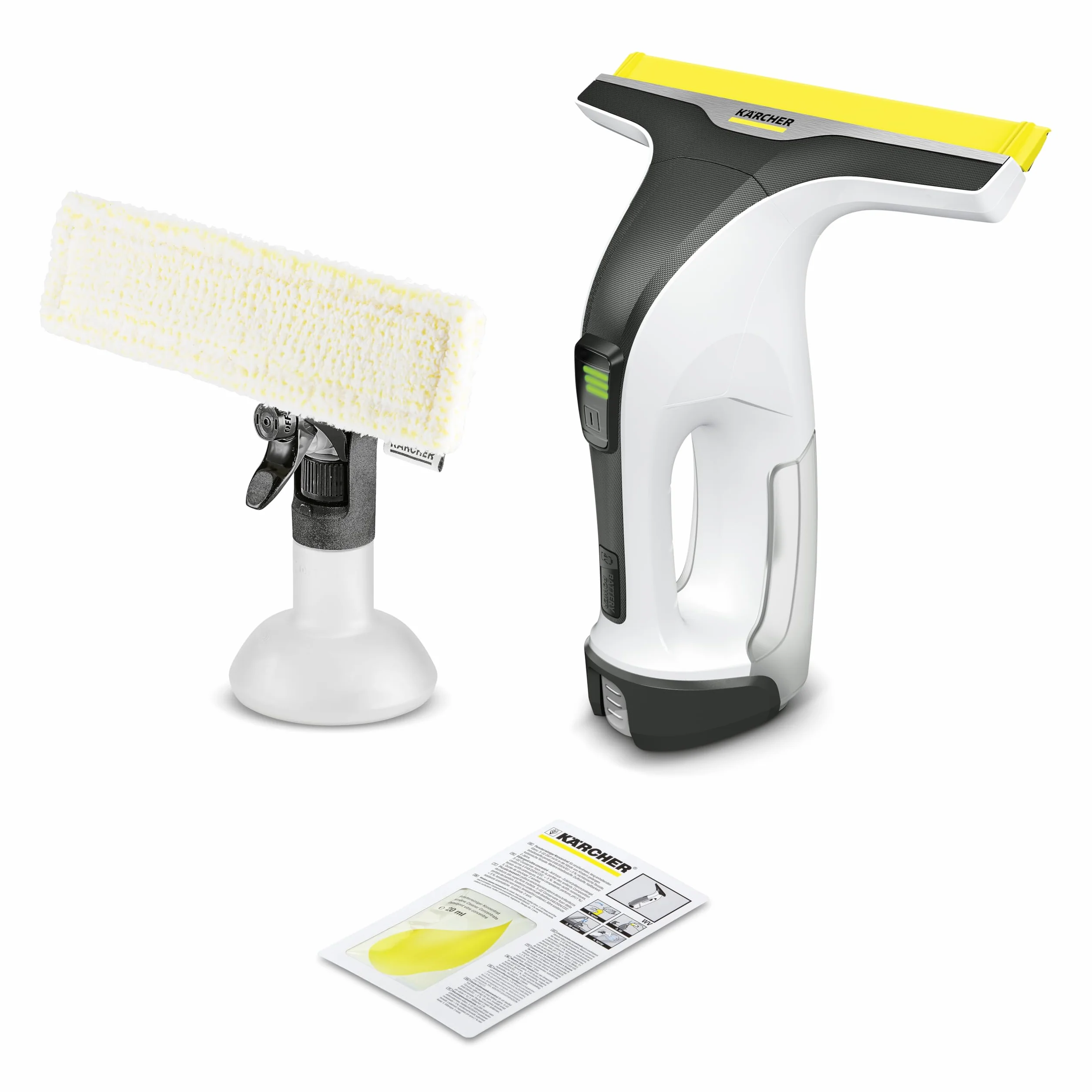KÄRCHER Limpiadora de Cristales WV 4-4 Plus, Compatible Battery Power 4/25, depósito 150 ml, luz LED, Botella pulverizadora y paño Microfibra, 20 ml detergente, batería no incluida