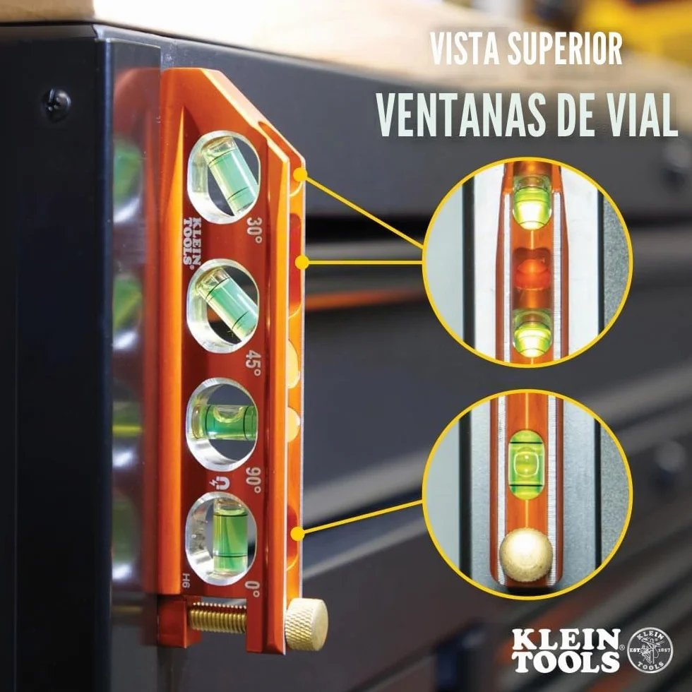 Nivel de torpedo, magnético, 4 viales para doblado de conductos y más con ranura en V y pista magnética Klein Tools 935AB4V
