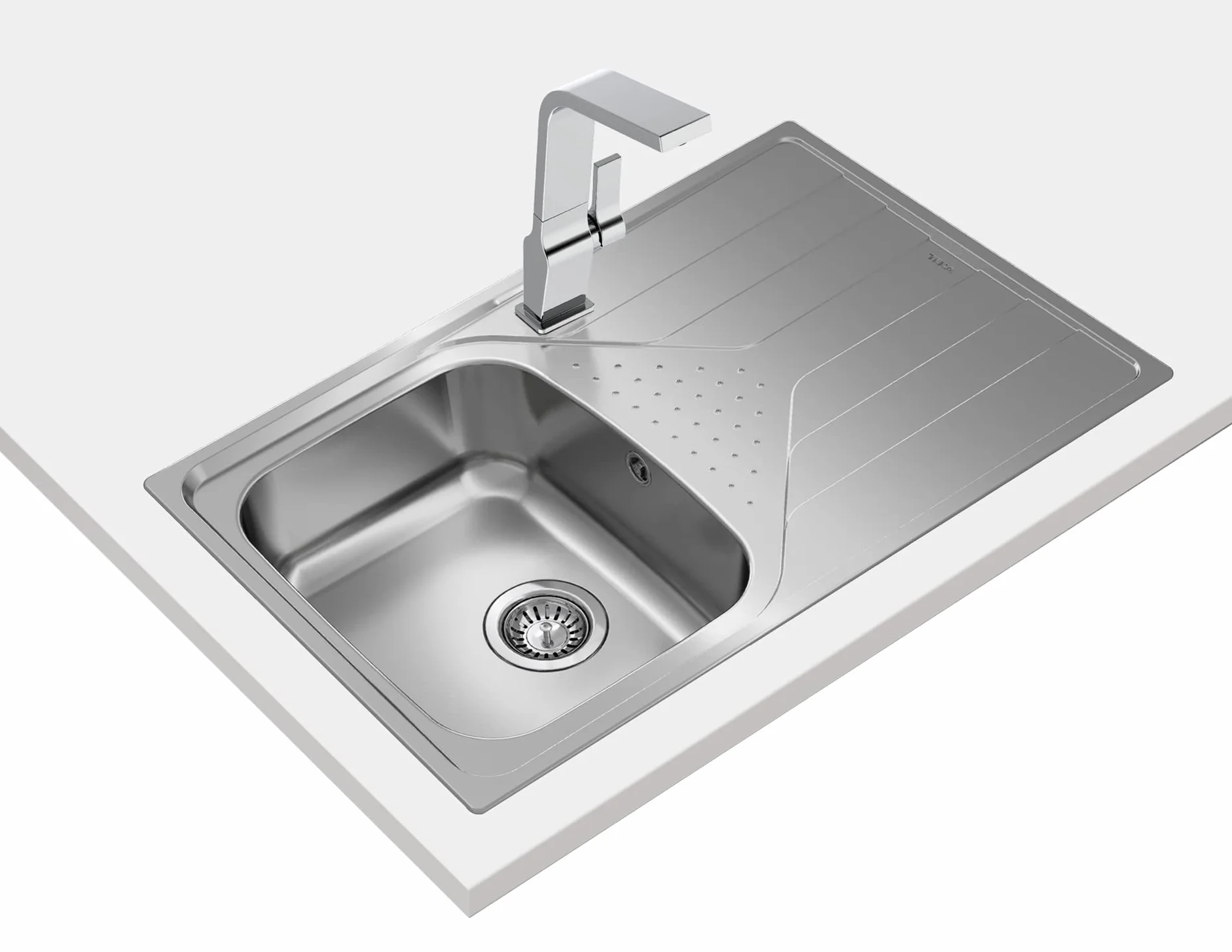 TEKA Fregadero Encastrado 1 Cubeta con Escurridor, Acero Inoxidable, Profundidad 170mm, Para Mueble 45cm, Desagüe Manual, Universe 45 T-XP 1C 1E