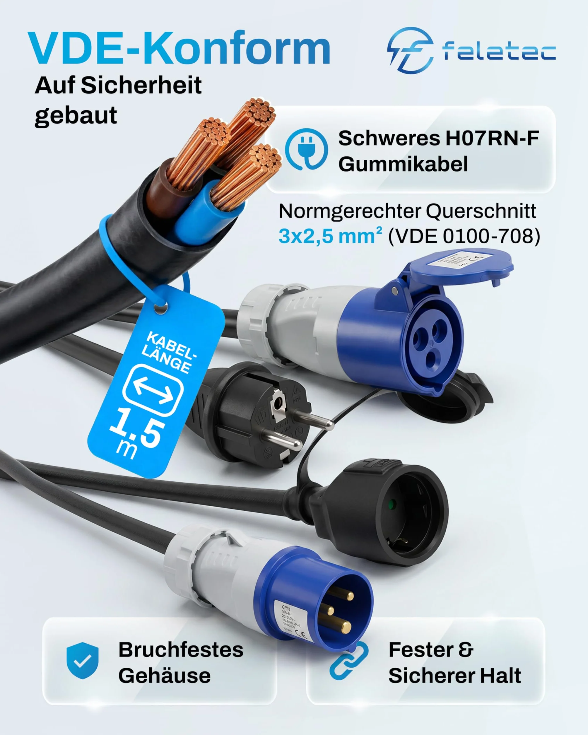 2x Adaptadores CEE – Enchufe CEE a toma Schuko y enchufe Schuko a toma CEE 230V 16A – Ideal para camping, autocaravanas y caravanas