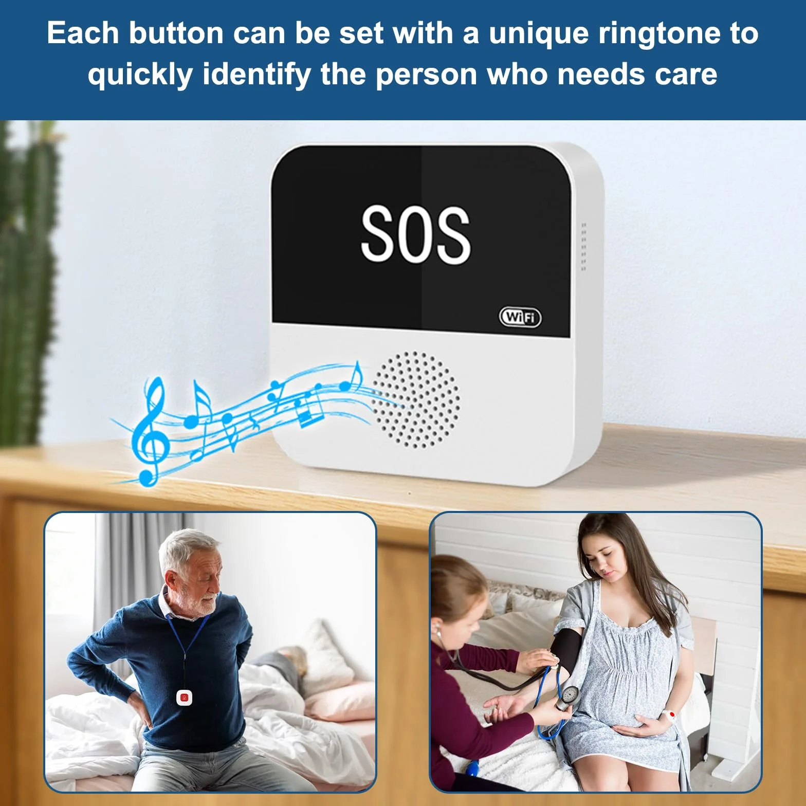 Boton Emergencia Ancianos,Avisador Personas Mayores,WIFI Boton Llamada Emergencia para Pacientes/ Ancianos/ Niños/ Mujeres embarazadas (2 botones de llamada SOS 1 receptor)