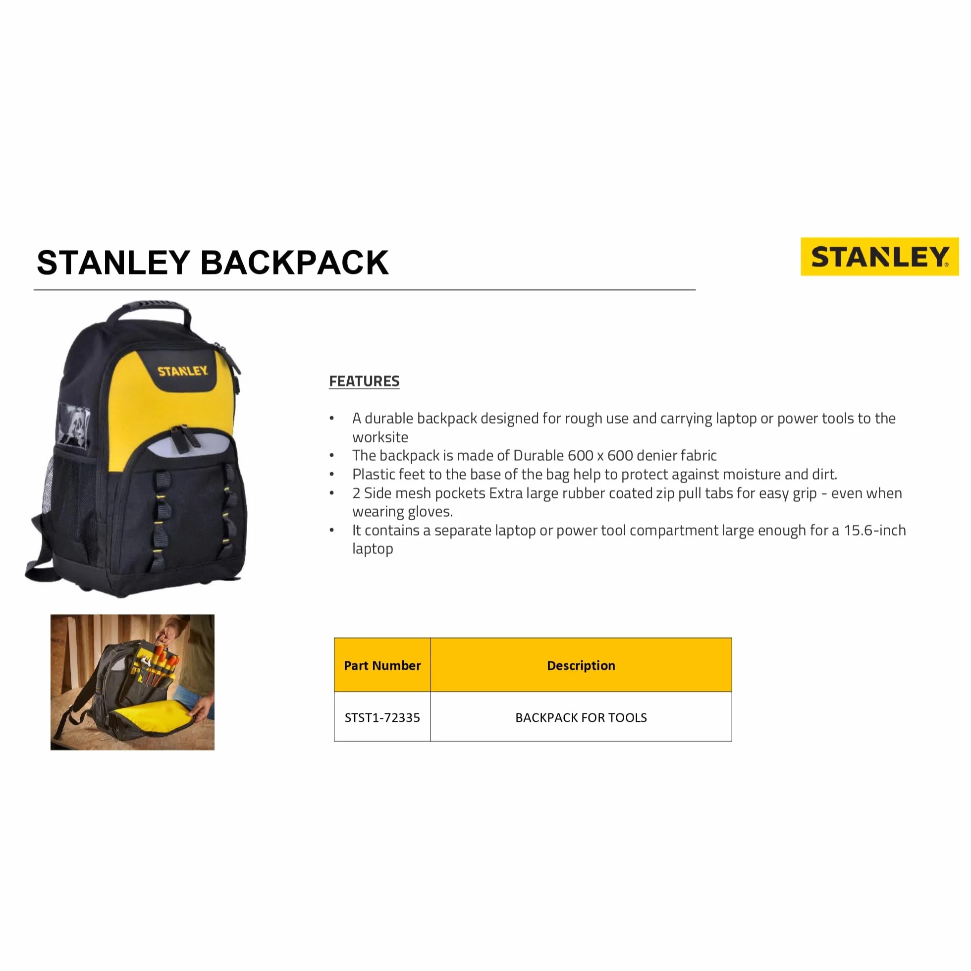Stanley STST1-72335 Bolsa portaherramientas 35 x 44 x 16 cm Negro Amarillo