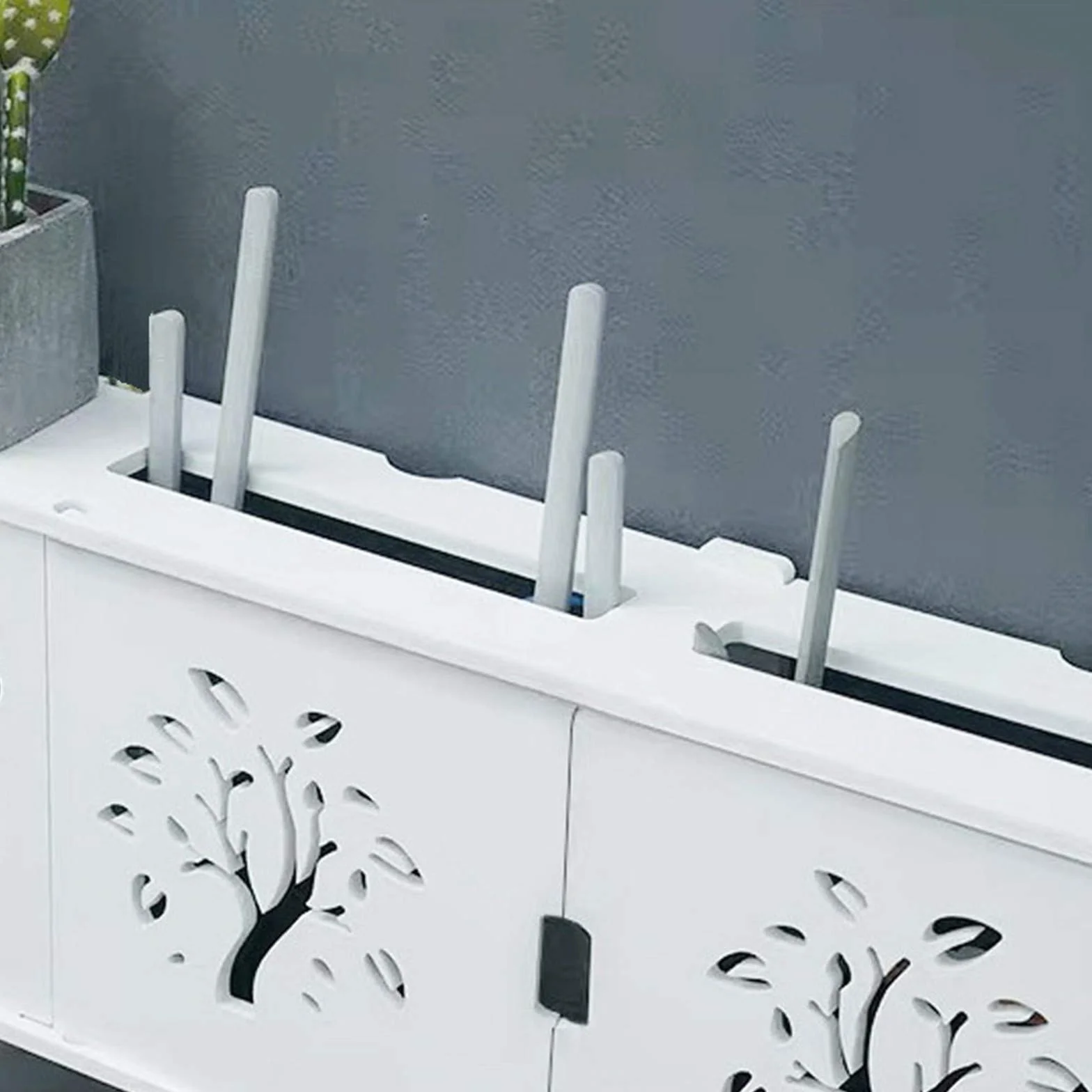 Estante de Almacenamiento de Router, Blanco Caja de Almacenamiento para Router y Cables, Plástico de Madera, Soporte Router Pared Almacenamiento de Cable E
