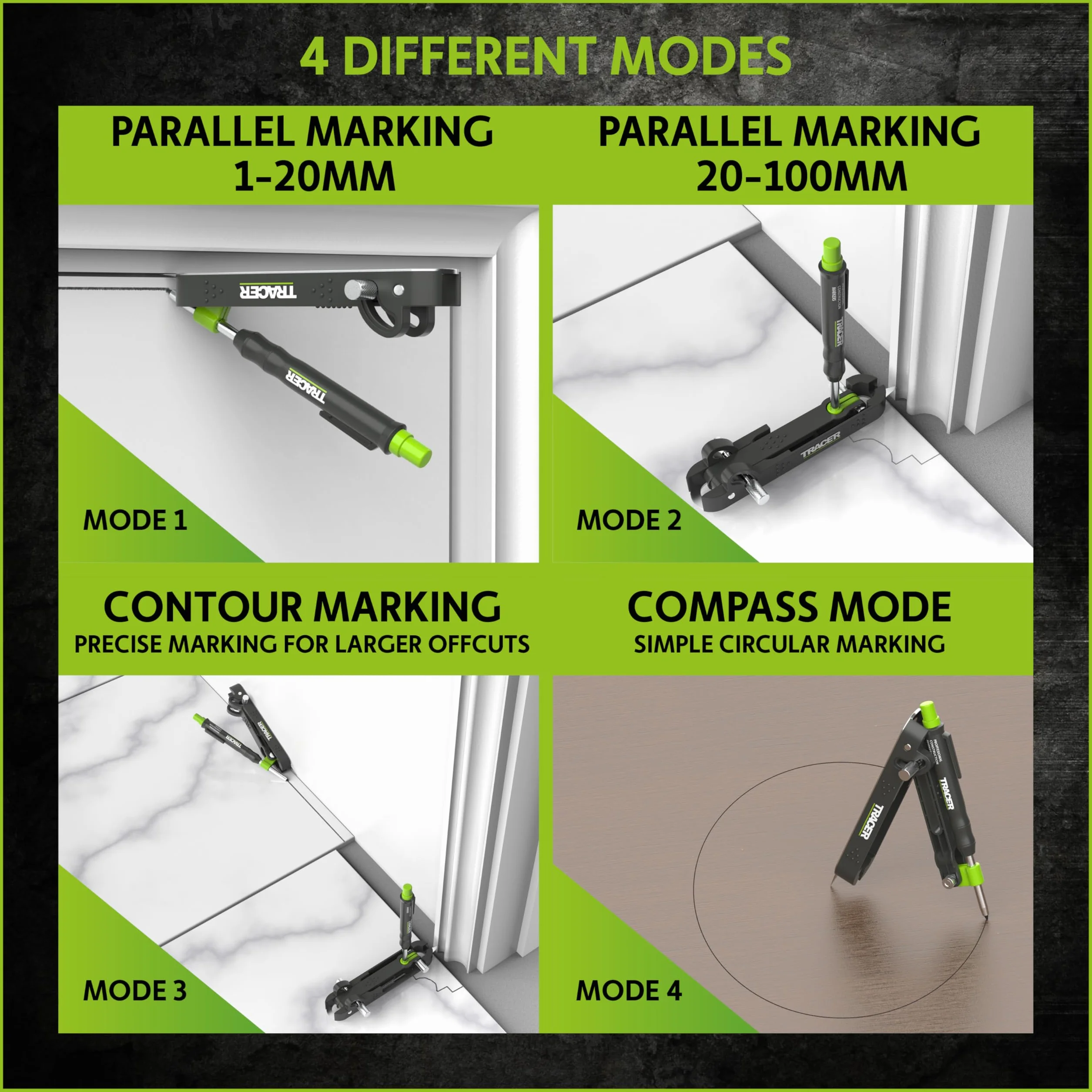 Tracer ProScribe APST2 | Herramienta de Trazado Multifunción con Gramil, Lápiz de Agujero Profundo y Estuche | +15 Aplicaciones | Carpinteros, Albañiles | Madera, Metal, Plástico