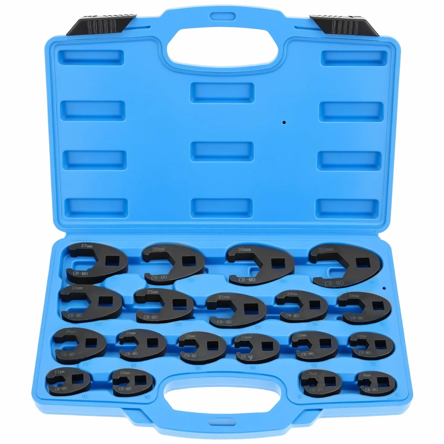QWORK® 19 piezas juego de llaves de pata de gallo, Impulsada por 1/2" y 3/8", llaves métricas de 8-32mm, cromo molibdeno