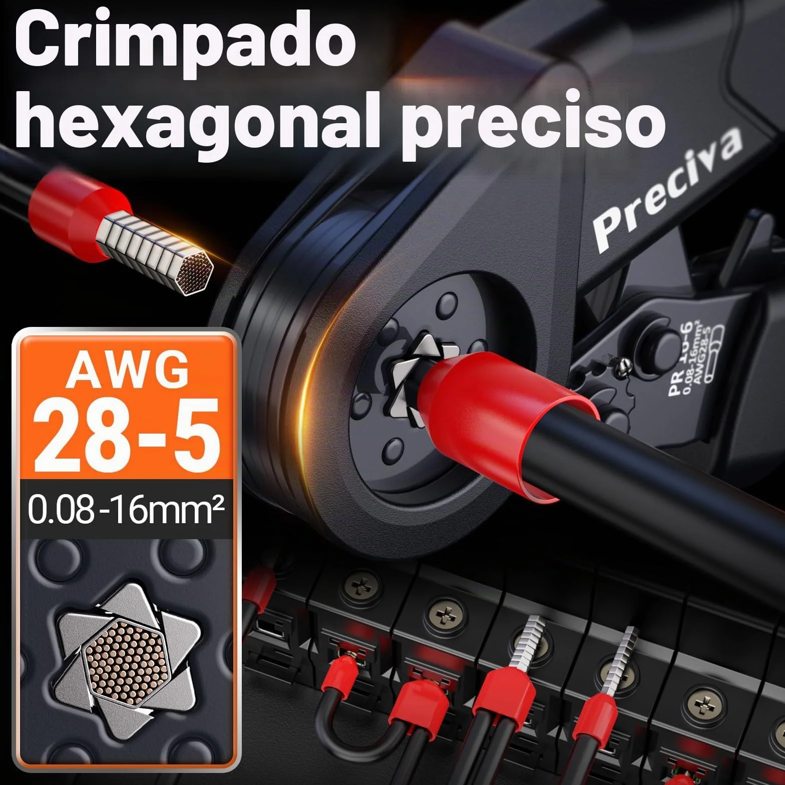 Preciva 1520 Piezas Crimpadora Terminales Electricoscon 0,08-16 mm²,Herramienta de crimpado hexagonal para Bricolaje y Uso Industrial Terminales EléCtricos