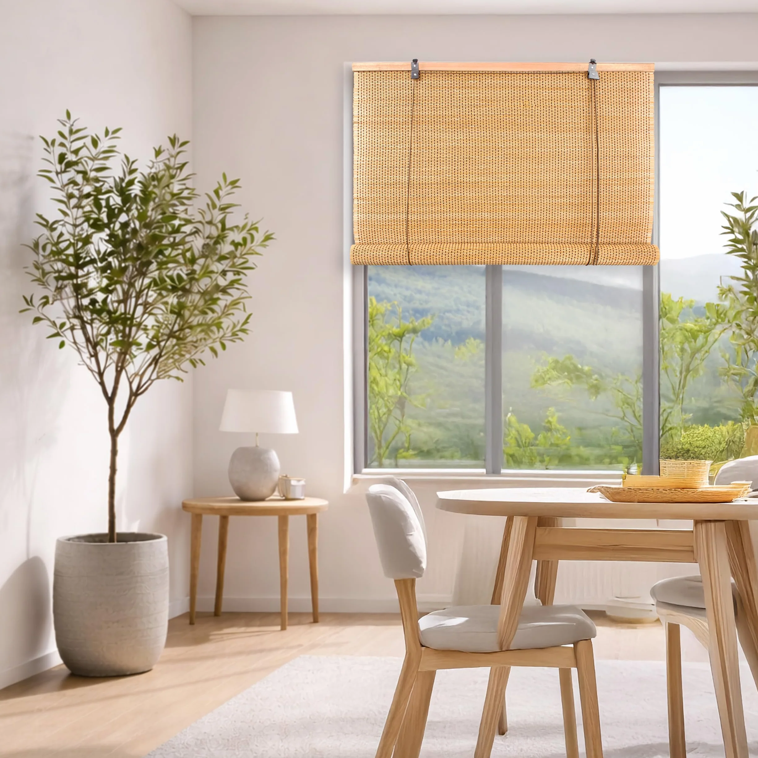 BESCH Persiana Enrollable de Bambú Natural 150x200 cm Estor Rústico Ajustable con Cuerda Cortina para Ventana Protección Luz Privacidad Fácil Instalación Interior Exterior