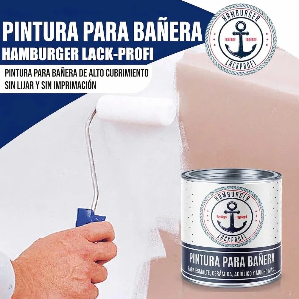 pintura para bañera brillante blanco RAL 9010, revestimiento para bañera, pintura esmalte (1 L) Hamburger Lack-Profi