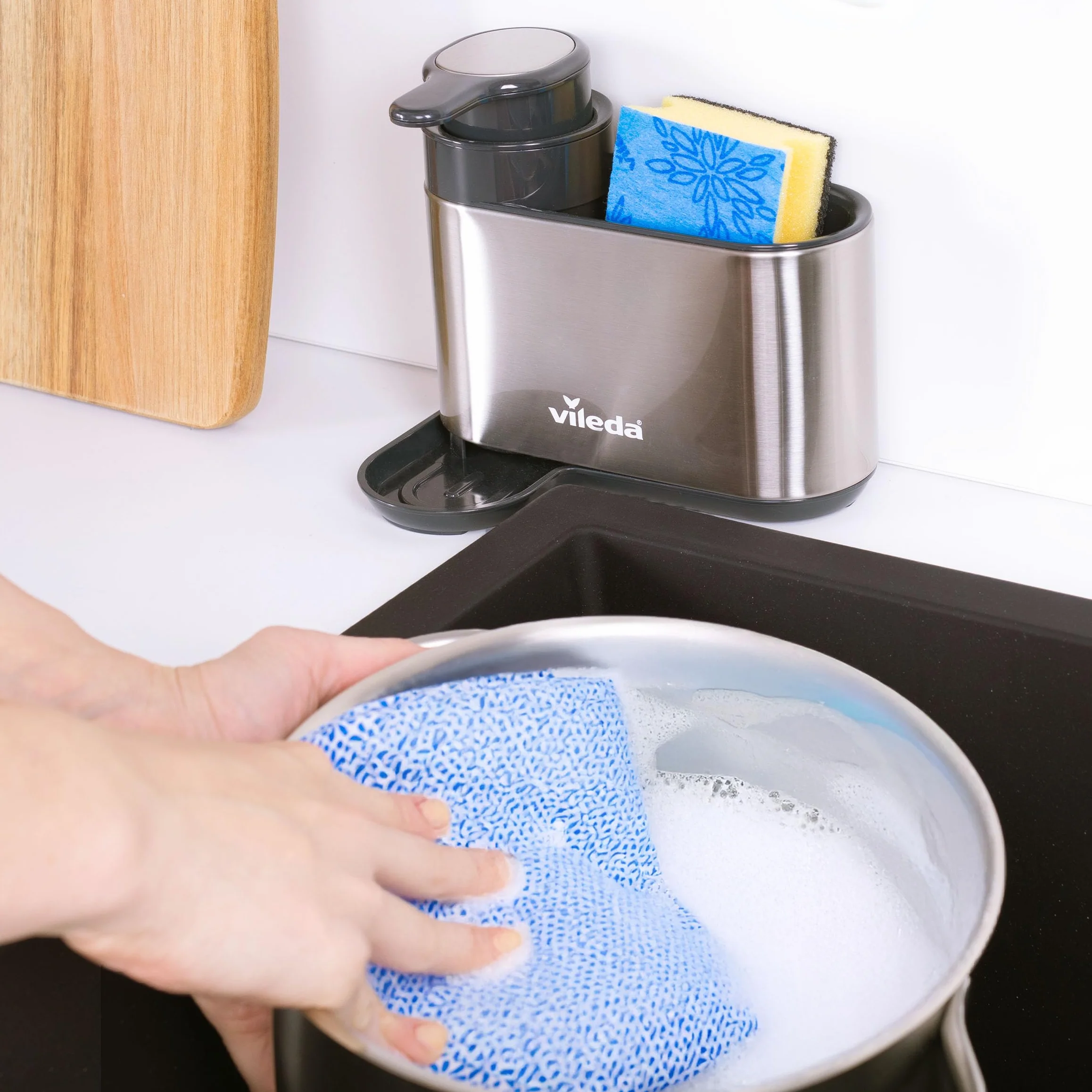 Vileda Organizador para Fregadero de Acero Inoxidable con Dispensador de Detergente