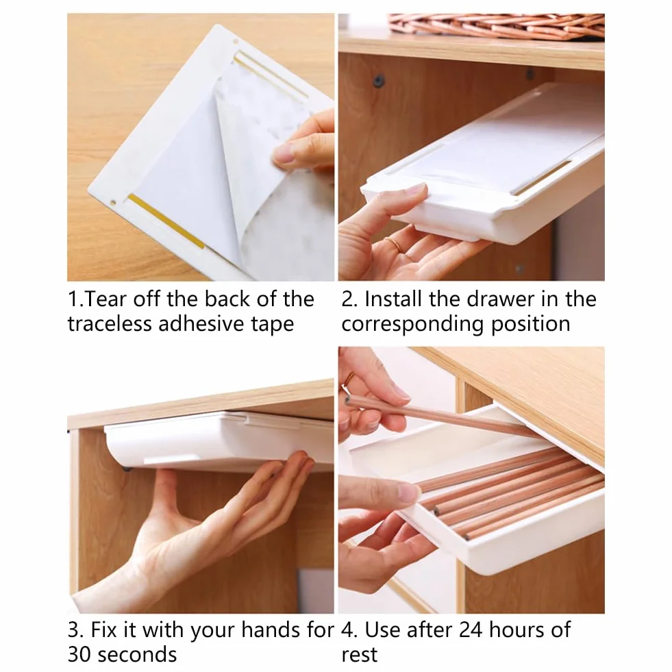 Cajón Debajo Del Escritorio Organizador Autoadhesivo Extensible Almacenamiento Mini Blanco 25.5×20×4.2cm