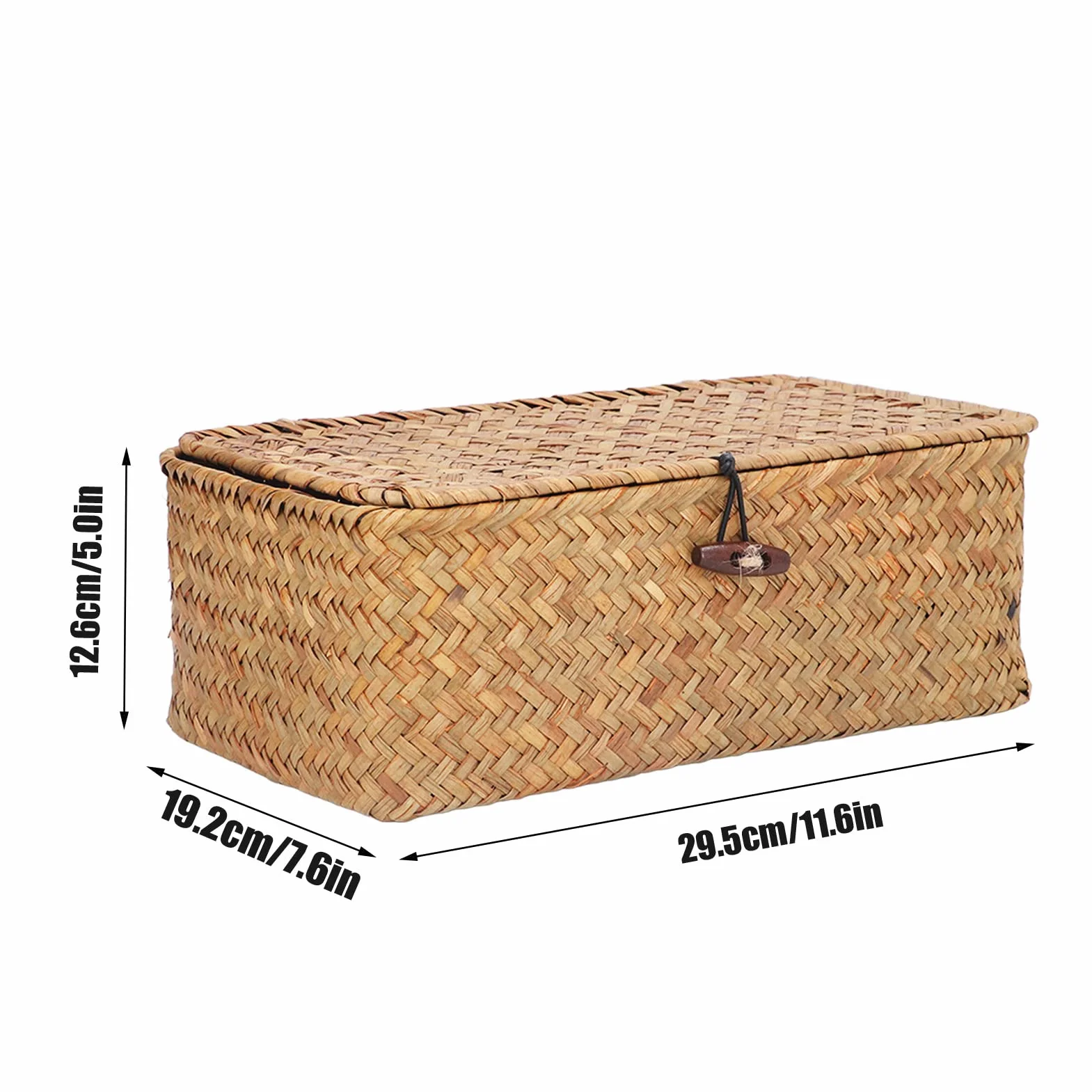 Cesta de Mimbre Rectangular con Tapa Organizador Almacenamiento Hogar Jardín Hecho a Mano