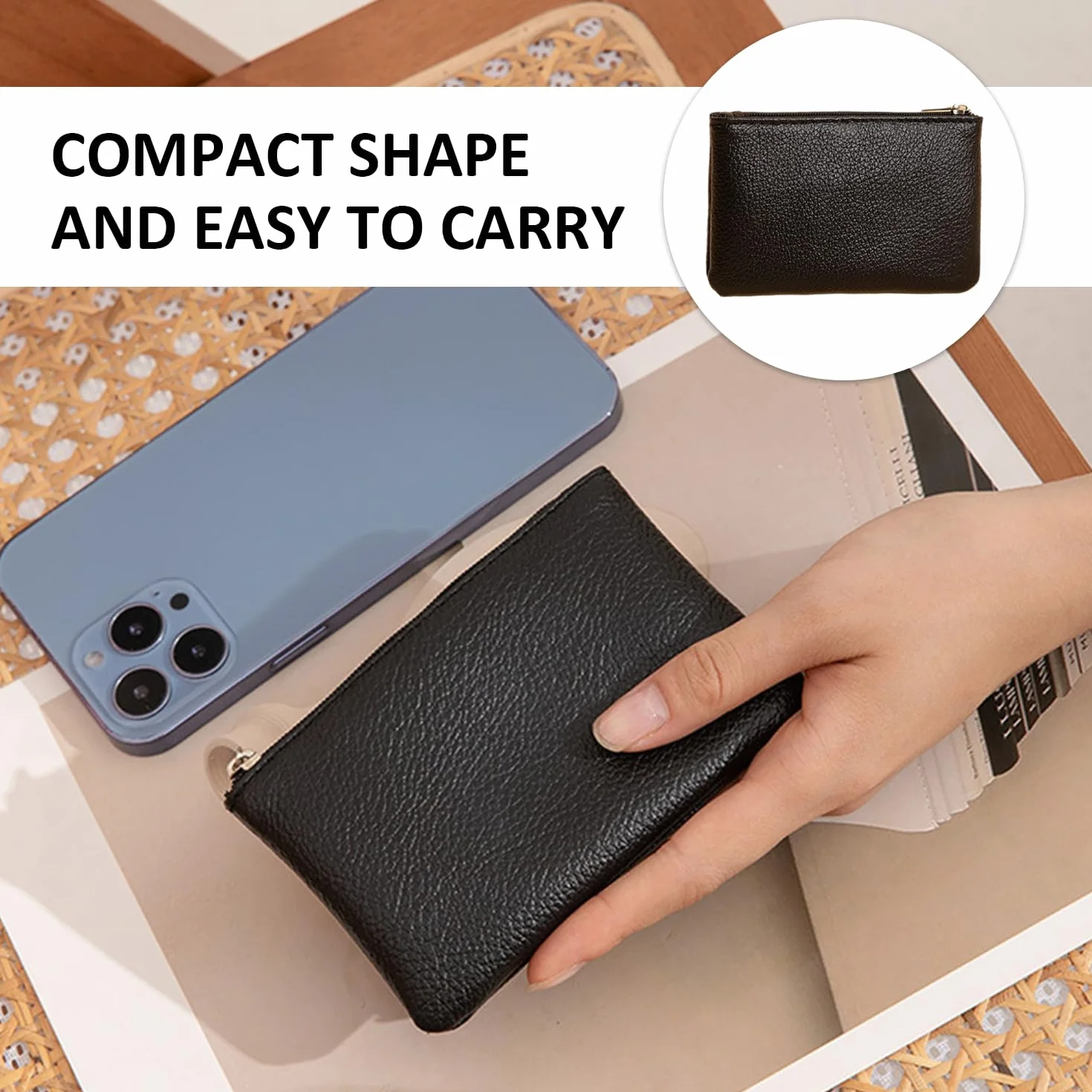 Mini monedero de 3 piezas con cremallera - Cartera suave para guardar monedas, llaves y objetos pequeños