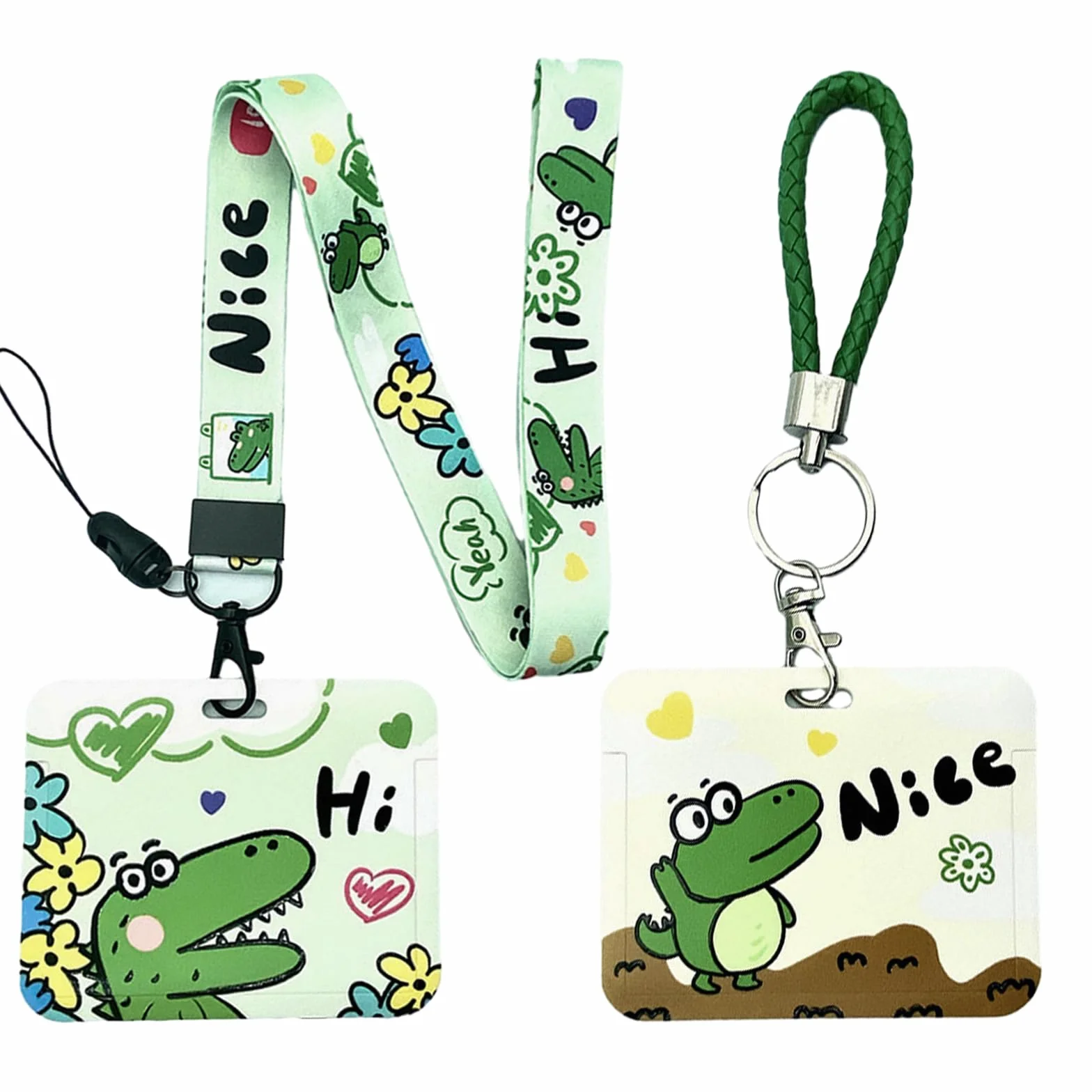 2 PCS Tarjetero Colgante Lanyard y Tarjetero Porta Tarjetas Identificativas Colgante Adecuado para Titulares de Documentos de Identidad, Pases de Autobús y Tarjetas de Crédito(Cocodrilo)