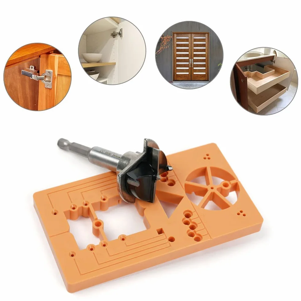 Flintronic Broca para Bisagras Ocultas, 35mm Broca De Bisagra, Guía de Perforación de Bisagra Oculta de 35 mm, con Posicionador Forstner, Herramientas de Carpintería Adecuadas para Puertas de Armario