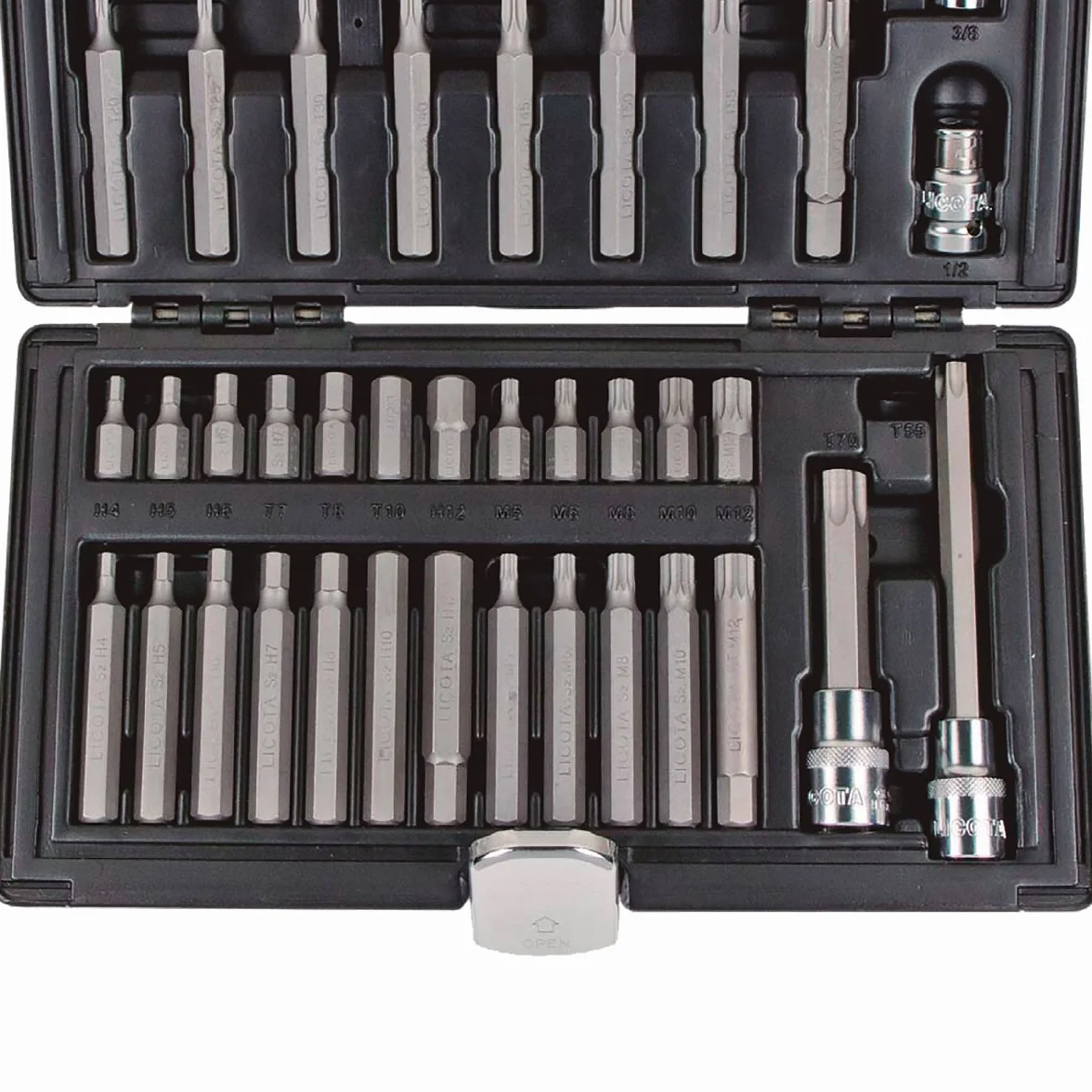ESTUCHE 44 PUNTAS de 10MM Acero S2 para uso PROFESIONAL en taller mecánico de coche HEXAGONAL, TORX y SPLINE