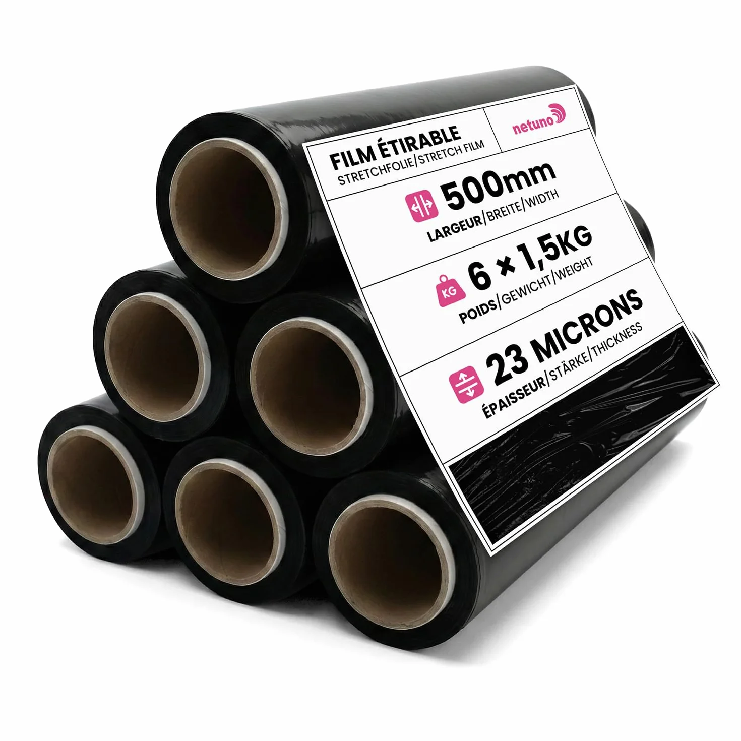Netuno rollo film estirable negro 1,5 kg 50 cm 23 µm polietileno retráctil