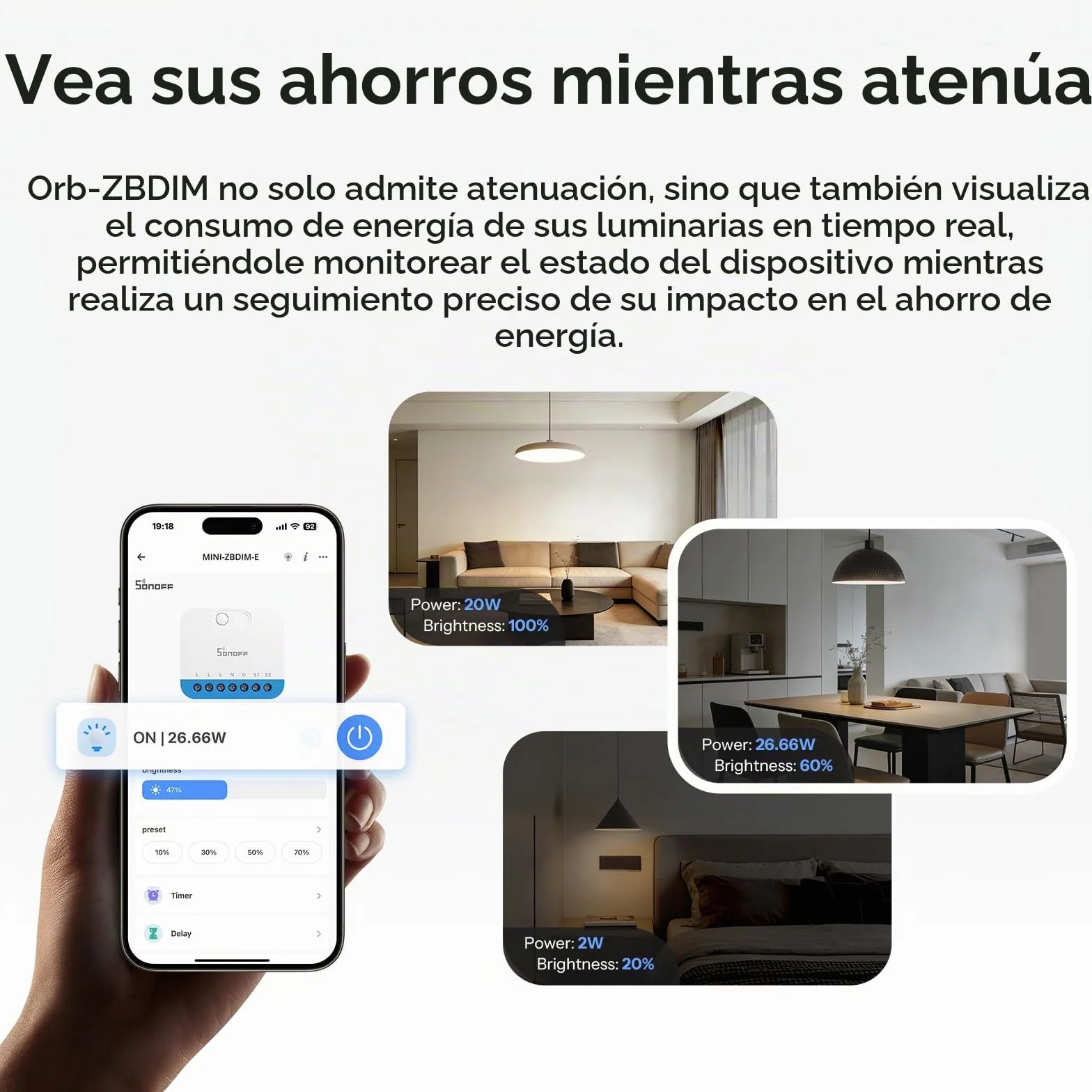 SONOFF Fusion, Orb-ZBDIM(MINI-ZBDIM-E), Interruptor Regulador Inteligente Zigbee, Cable Neutro Requerido, para Lámparas LED/Incandescentes/Halógenas Regulables, Compatible con Alexa y Google Assistant
