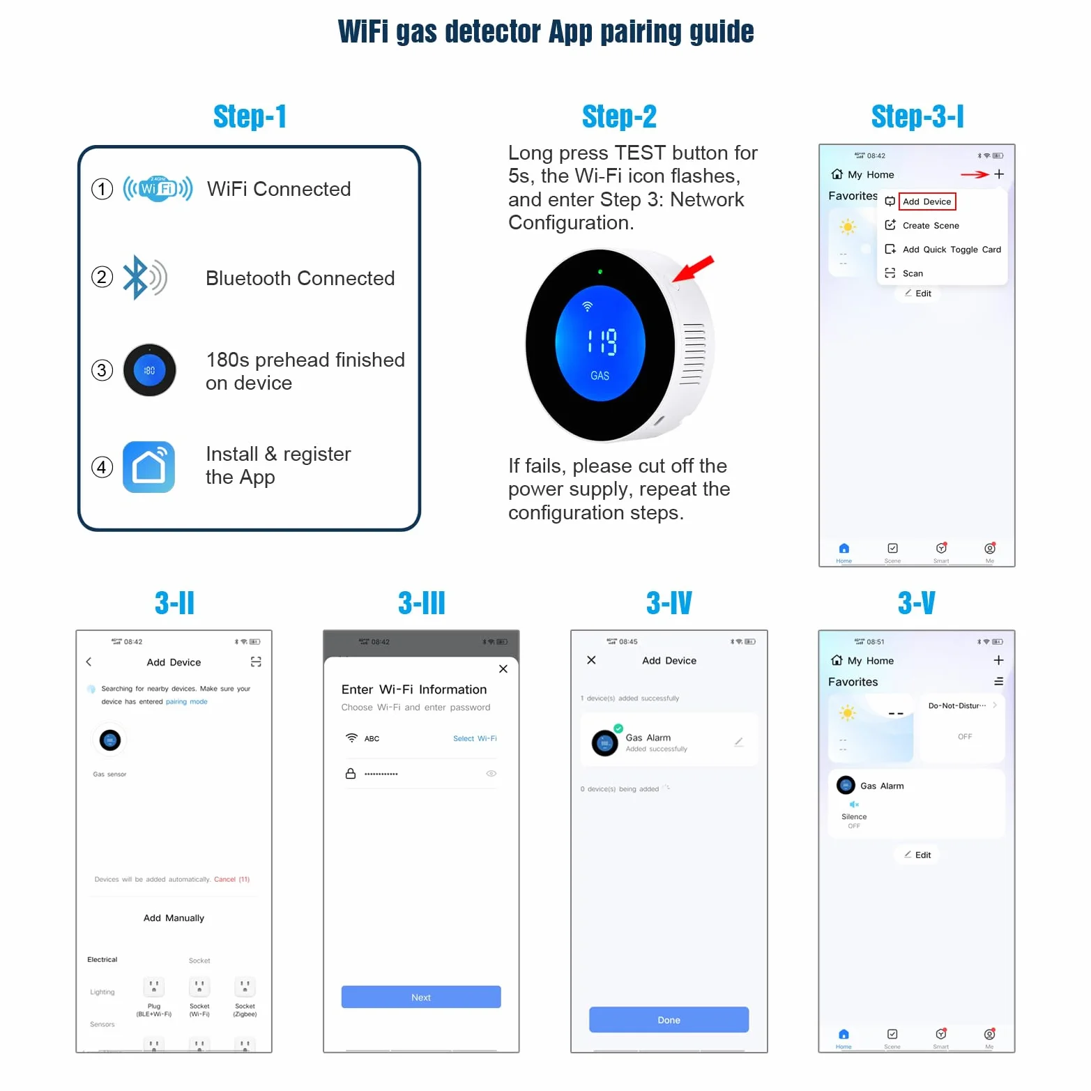 Detectores de Gas natural con WiFi, alarma portátil de fugas de gas compatible con aplicación inteligente, Tuya, sensor de gas metano con alarma de voz de 85 dB y alarma visual de concentración de gas