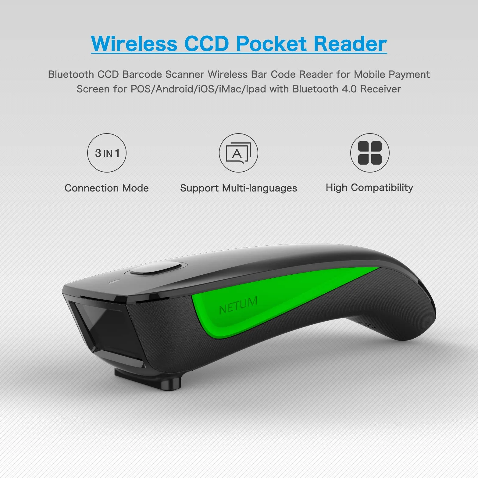 NETUM C740 Escáner de Códigos de Barras Inalámbrico Bluetooth 1D USB de Bolsillo