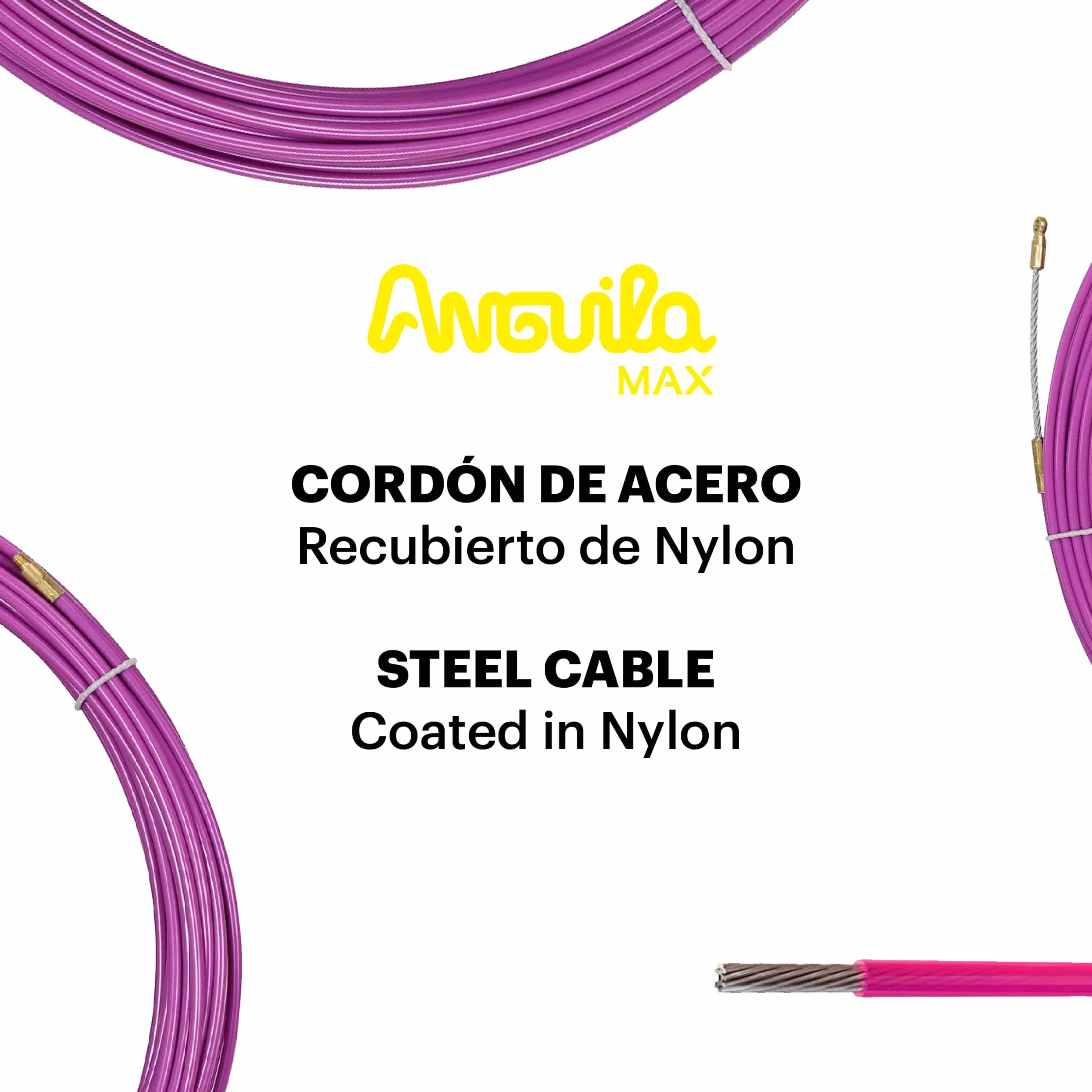 Anguila Max | Guía Pasacables | Terminales Mixtos | Acero + Nylon | Color Púrpura | Diámetro 4mm | 12 metros
