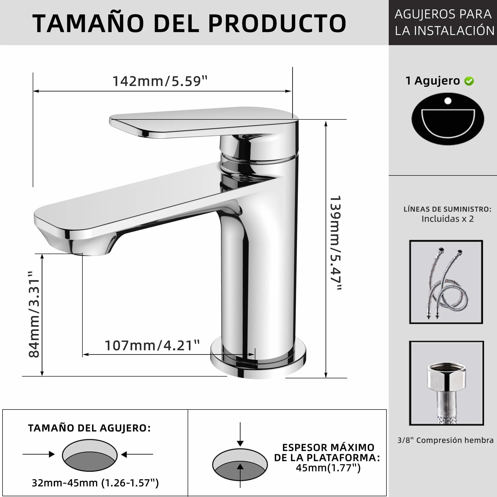 BELZ Grifo Lavabo, Grifo de Baño Monomando para Lavabo, Grifo Mezclador de Latón Sólido, Ahorrador de Agua y Duradero, Cromado