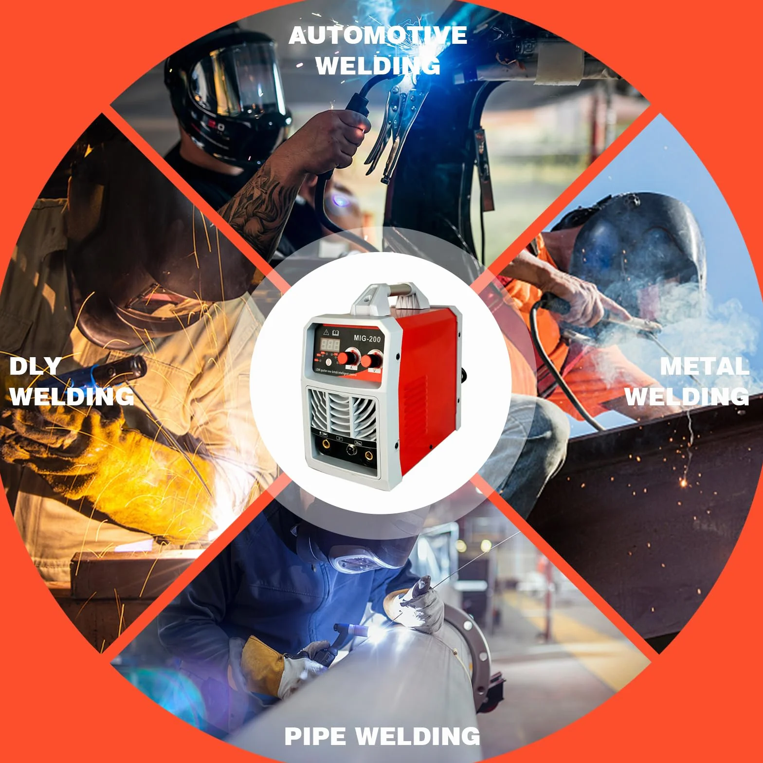 Soldador Inverter 3 en 1 MIG-200, Soldador de Hilo Sin Gas y con Gas, MMA y TIG, 200A IGBT, Pantalla Digital LED, Kit Completo para Bricolaje y Profesionales