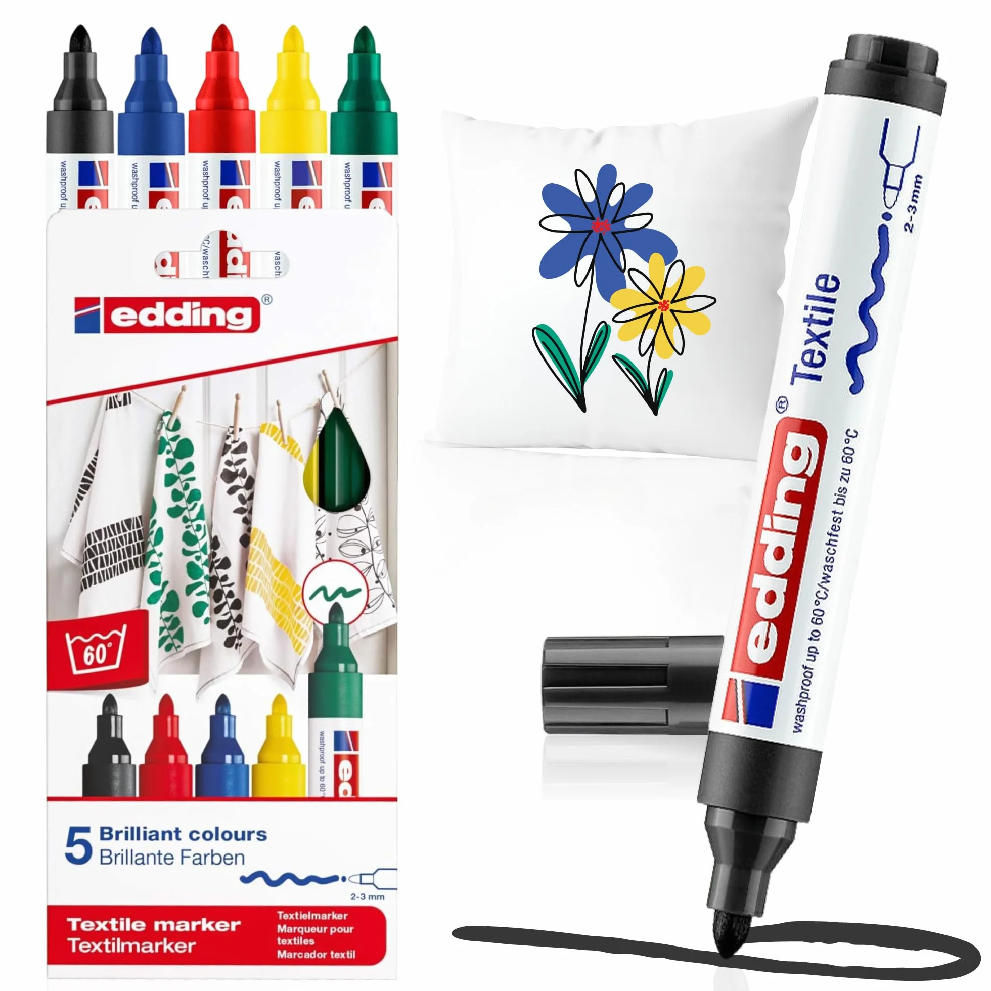 Edding 4500 Marcadores Textiles Punta Redonda 2-3 mm Colores Básicos Caja 5