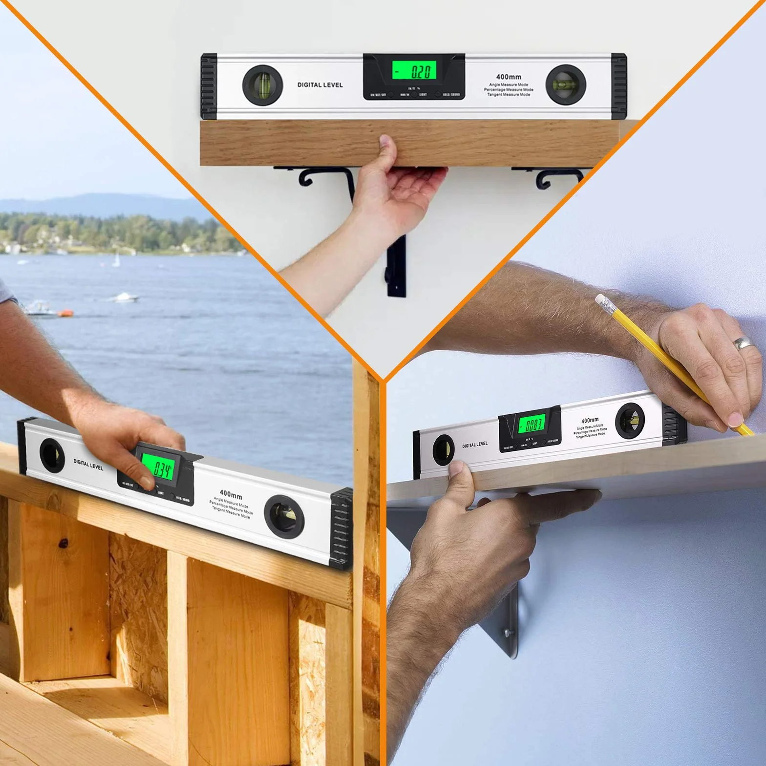 Neoteck Inclinometro Digital 400mm/16” Nivel Digital con Base Magnética Transportador de Ángulo con Indicador de Audio para Aplicaciones Industriales, Obras de Renovación