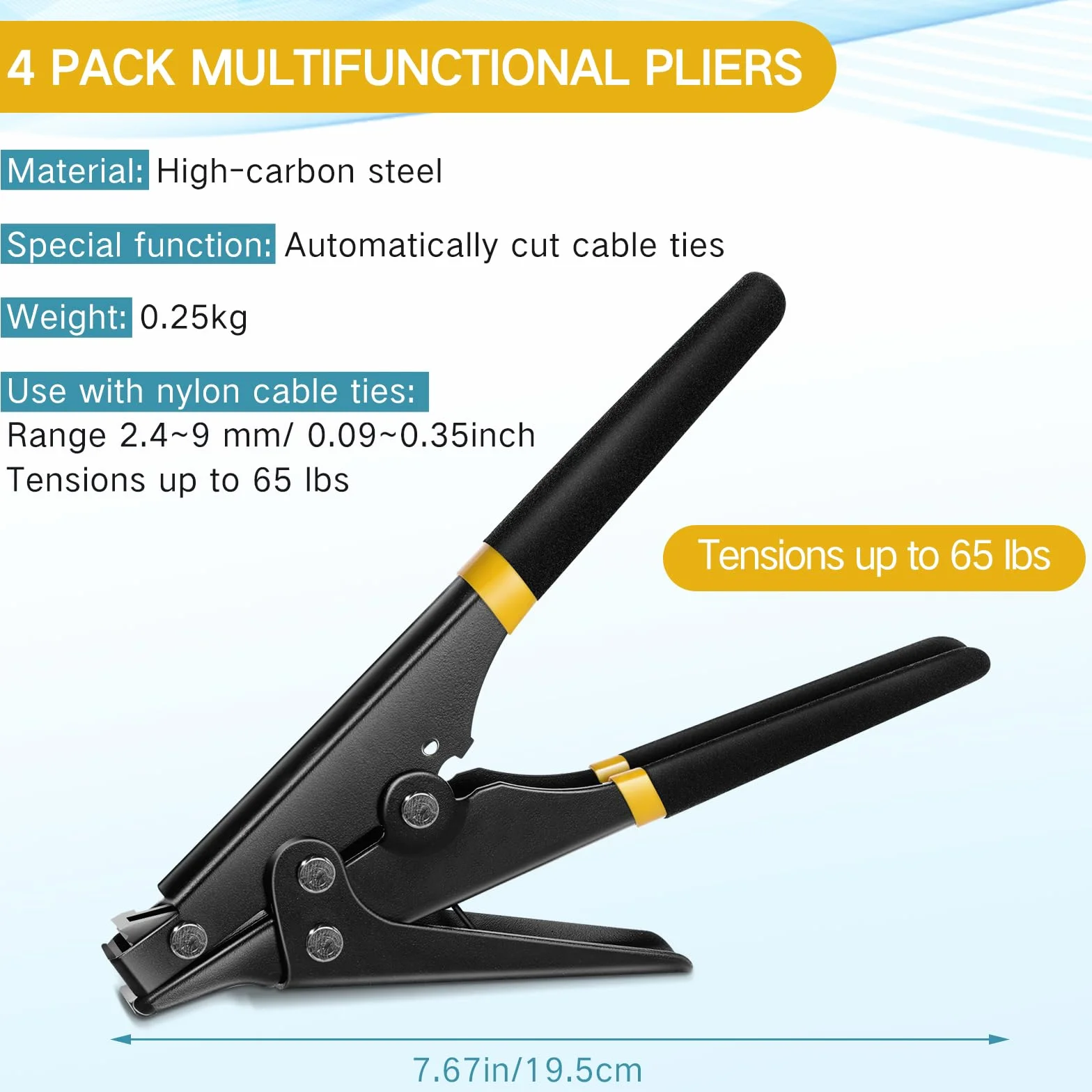 Shappy 4 herramientas de amarre de cremallera y herramienta cortadora de cables tensores para cortar 7.67 pulgadas para plástico o nailon de ancho de 0.09 a 0.35 pulgadas