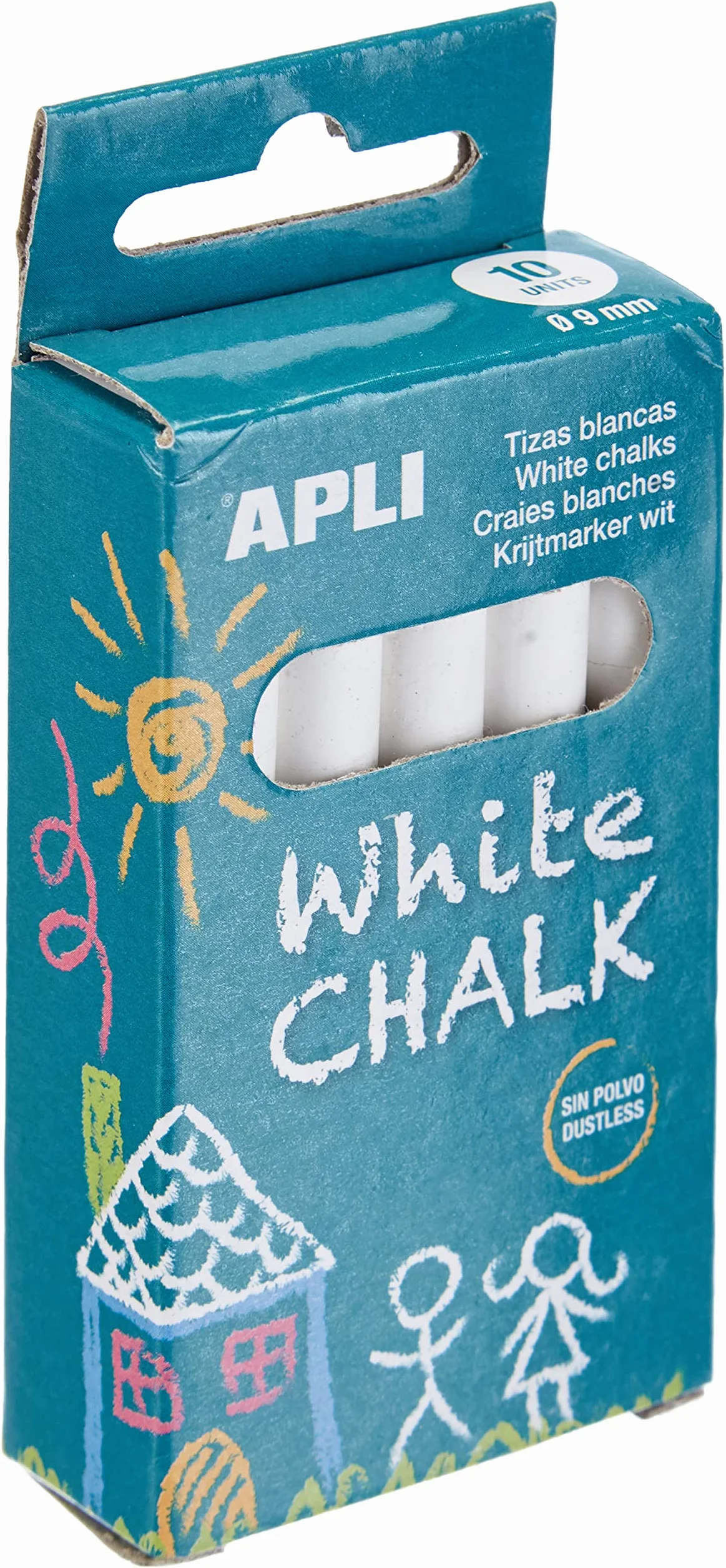 APLI 14576 - Caja tiza blanca redonda, 10 uds
