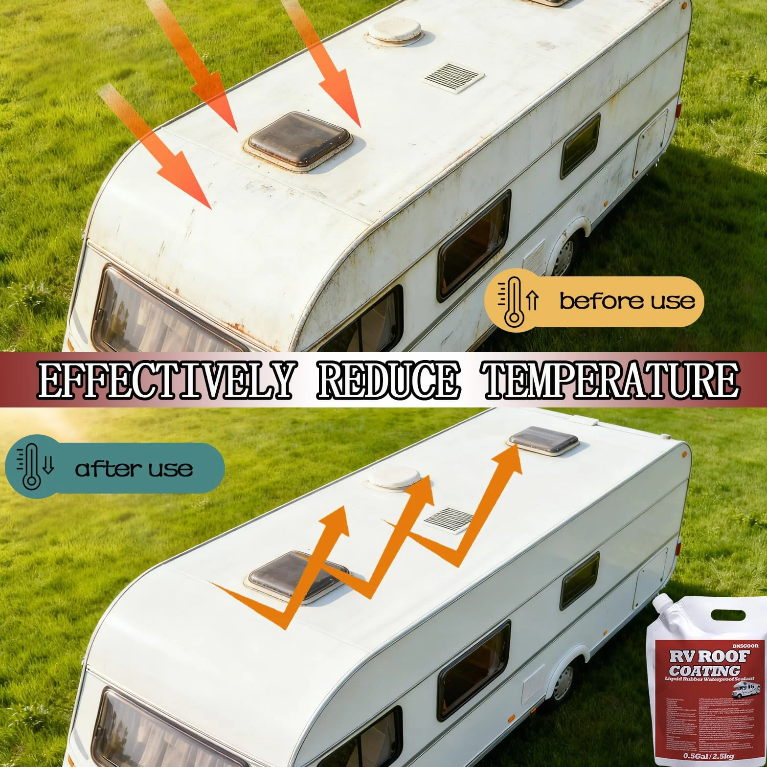 0,5Gal/64FL.oz Blanco Sellador Impermeable,sellado impermeable para techo de autocaravanas,sellador reflectante solar,revestimiento de reparación de goma flexible para remolques | Sellador de techo impermeable con cremallera