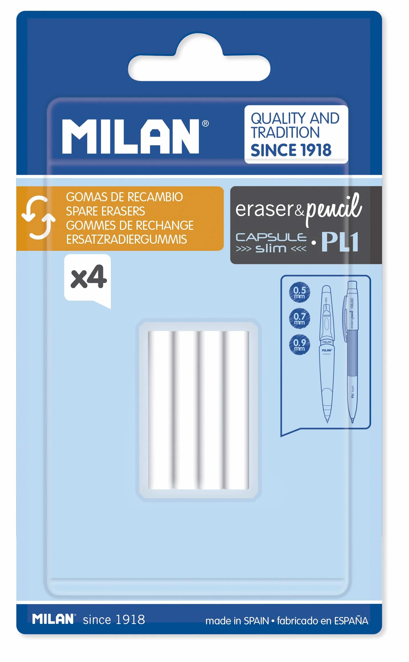 MILAN PL1 Blíster con recambio para goma