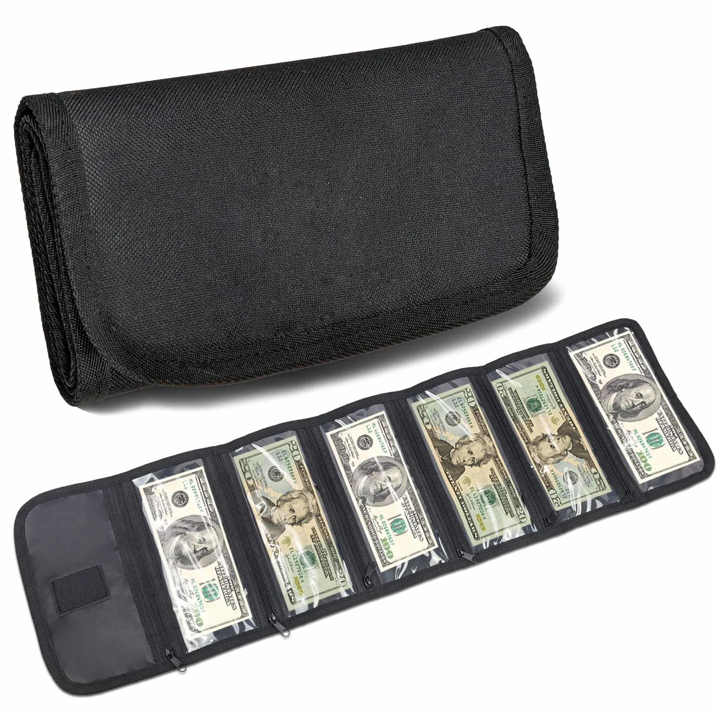 Cartera para Dinero, Organizador para Dinero en Efectivo con 6 Bolsillos con Cremallera, Organizador de Billetes, Bolsa Tipo sobre, pequeño Soporte de Viaje, presupuesto, Recibos, cupones y Consejos