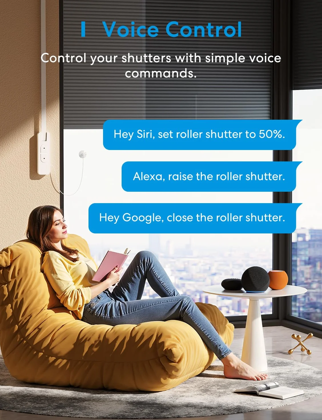 Meross Matter Enrollador Cinta Persiana Eléctrico, Motor Para Cinta de Recogedor Persiana WiFi, Carga Máxima: 45 Kg, Compatible con Apple HomeKit Siri, Alexa y Google Assistant