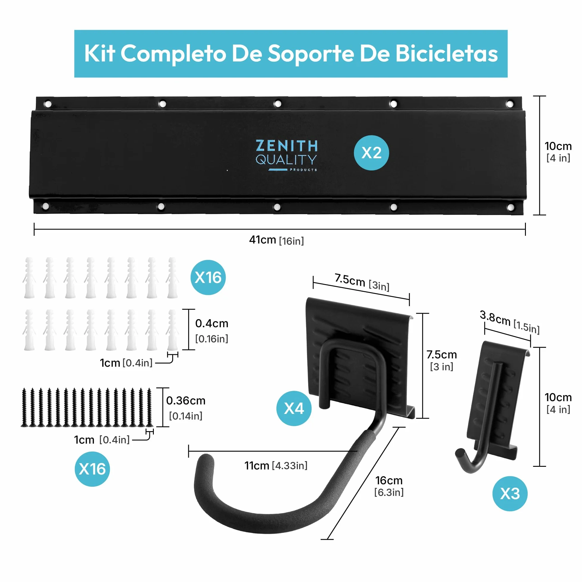 Soporte bicicleta pared con ganchos para bicicletas y cascos, capacidad 136 kg