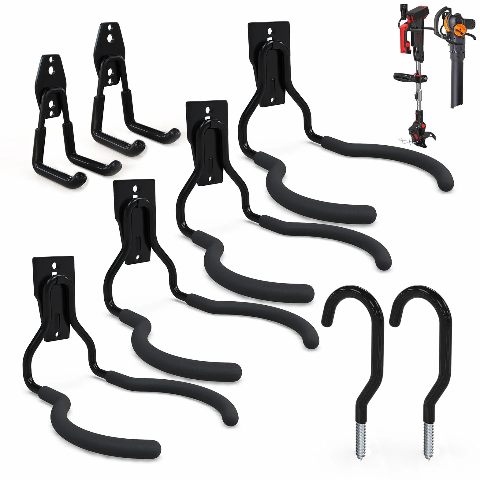 3-H Percha para Herramientas Eléctricas Jardín Acero Ino 8 Piezas, Gancho Pared Garaje 50KG Carga Soporte Pared para Desbrozadoras Tornillo Fuerte Antideslizante para Motosierra,Cortacéspedes,Garaje