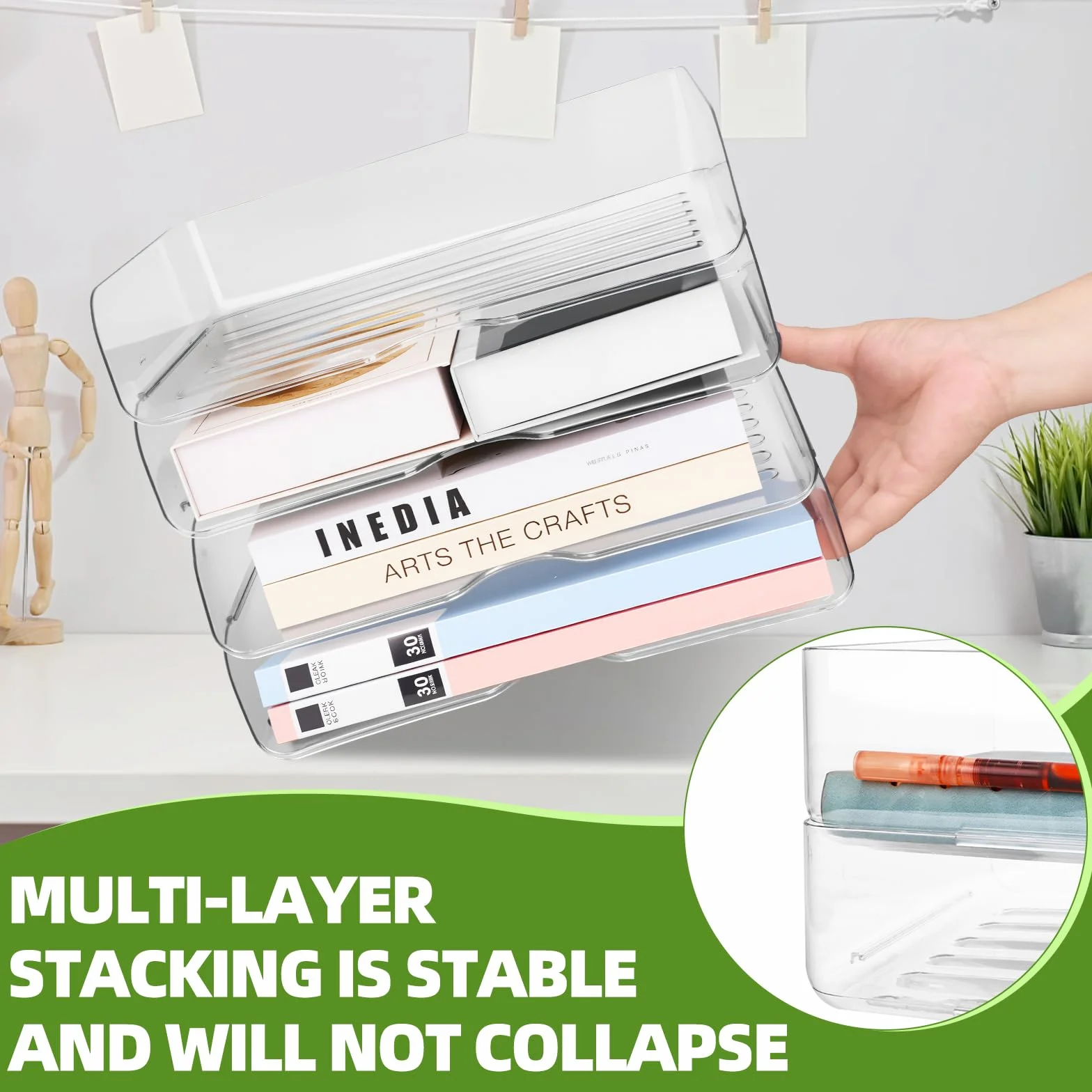 Organizador Escritorio Pet Apilable Bandeja Acrílico Transparente Papel Oficina