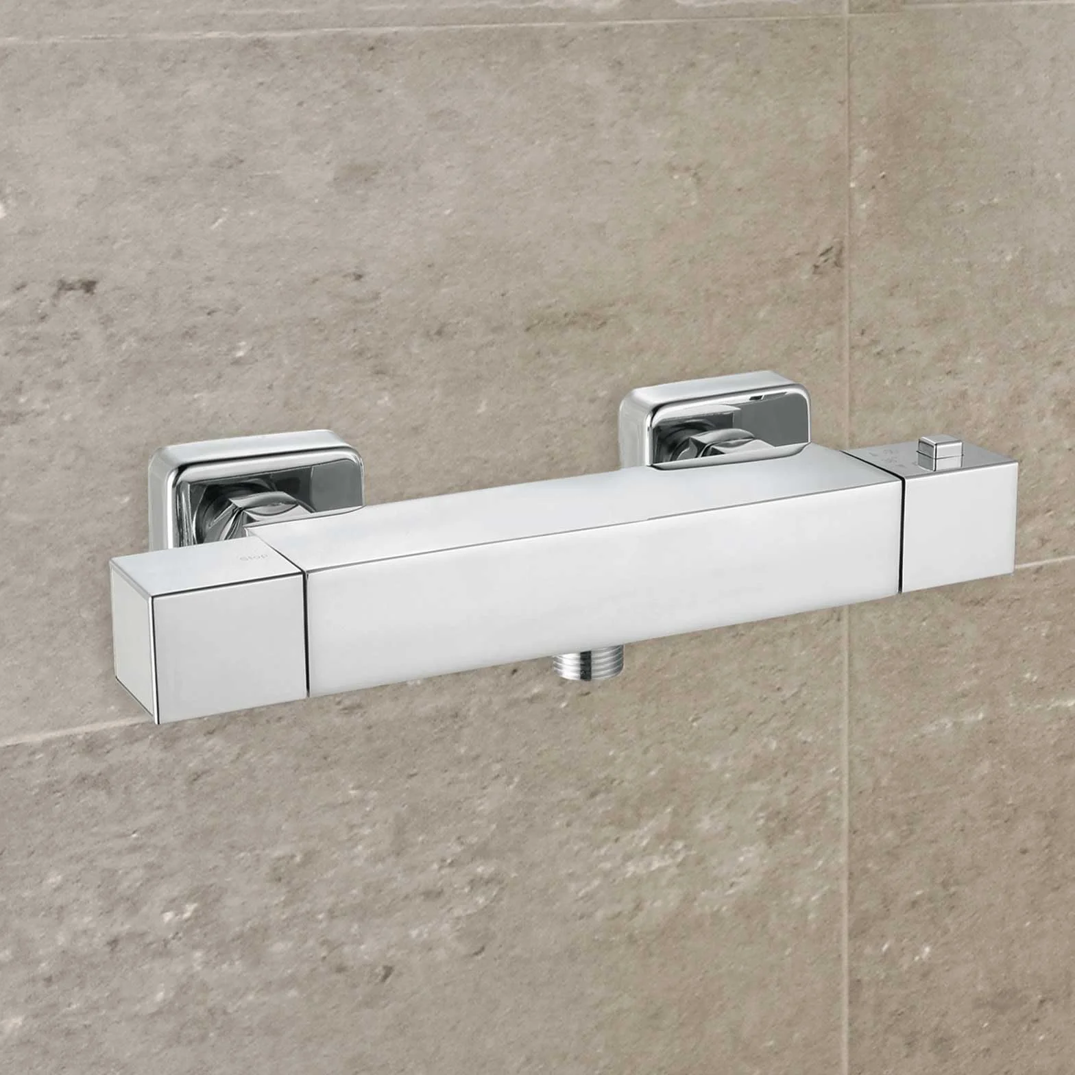 Grifo Mezclador de Ducha K2O Chillout Relax 26,2x6,3x7,1 cm Diseño Cuadrado de Latón Cromado con Grifo Termostático y Dos Mandos