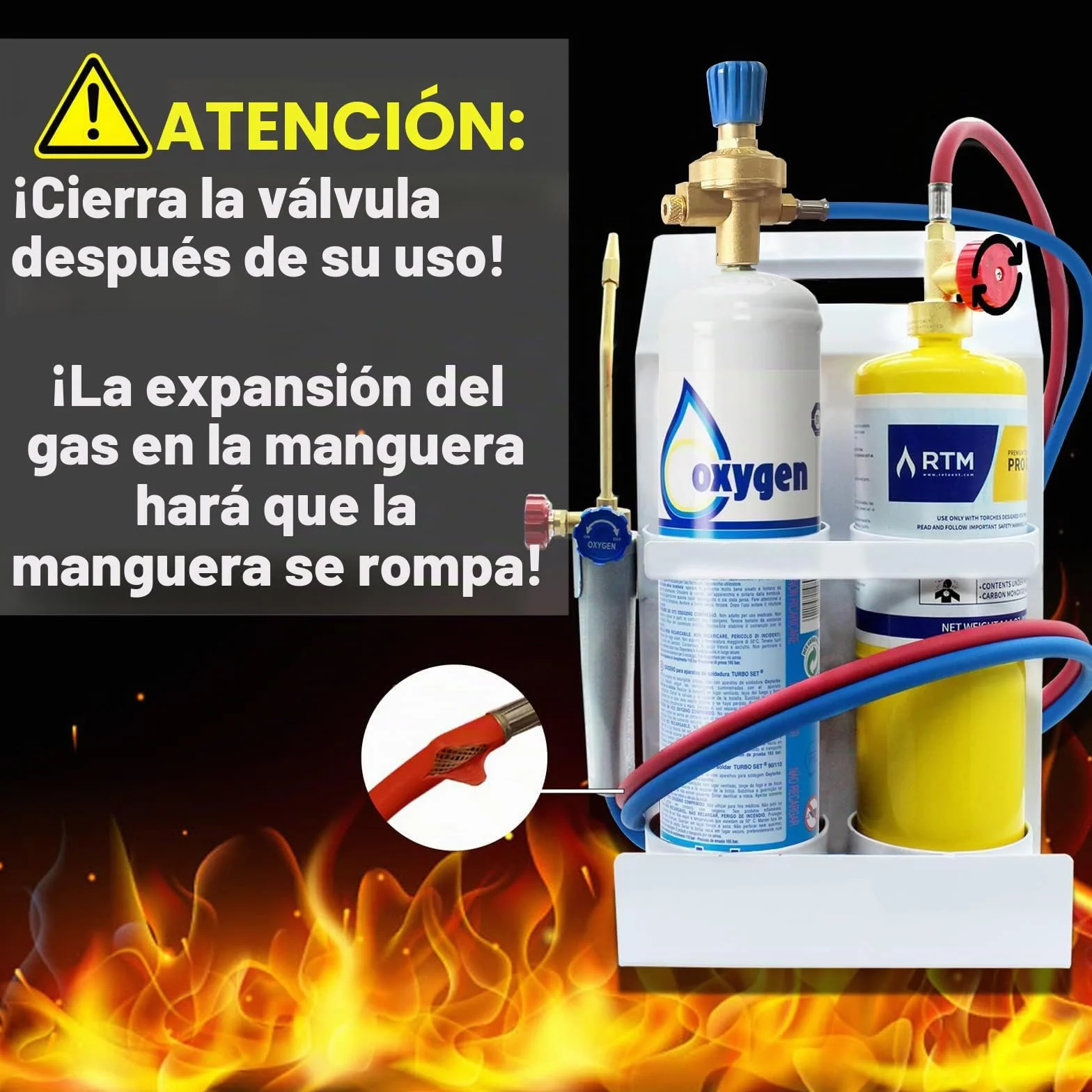 Kit de antorcha de oxígeno MAPP, soporte para tanque, gafas y encendedor de chispa de pedernal (cilindros de gas no incluidos)