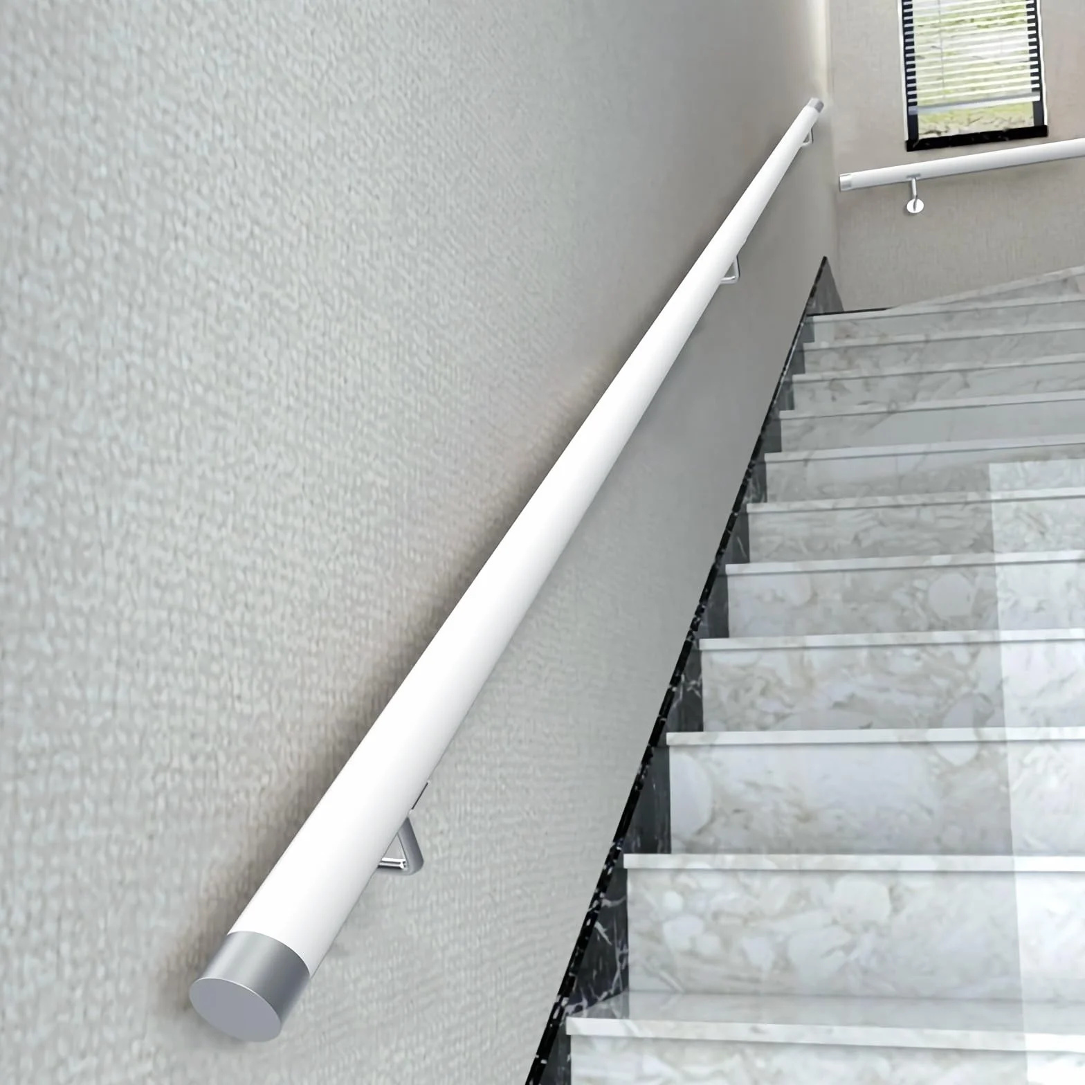 Pasamanos Escalera Madera, Barandilla de escalera antideslizante con soportes, Contra la Pared Kit de Barra de Agarre de Seguridad Para Ancianos y Niños, para Pasillo Villa Loft (Blanco, 250cm)